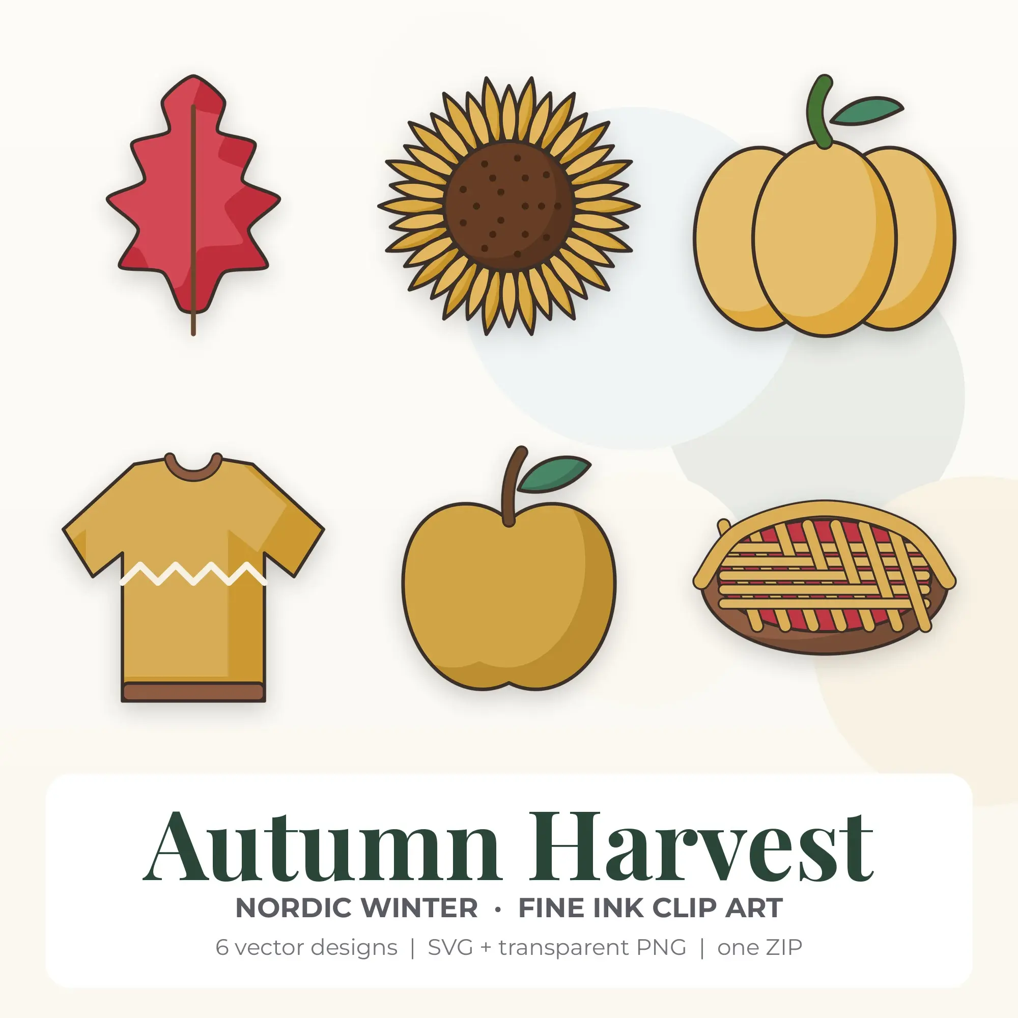 6 Fine Ink Autumn Harvest Clipart Illustrations, SVG PNG preview