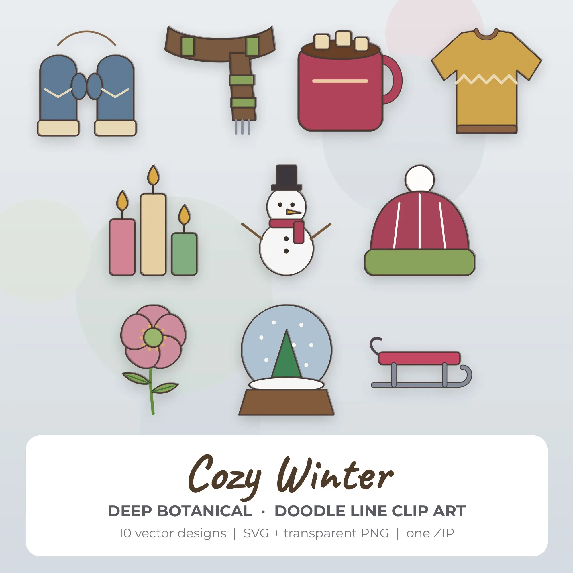 10 Doodle Line Cozy Winter Clipart Illustrations, SVG PNG preview