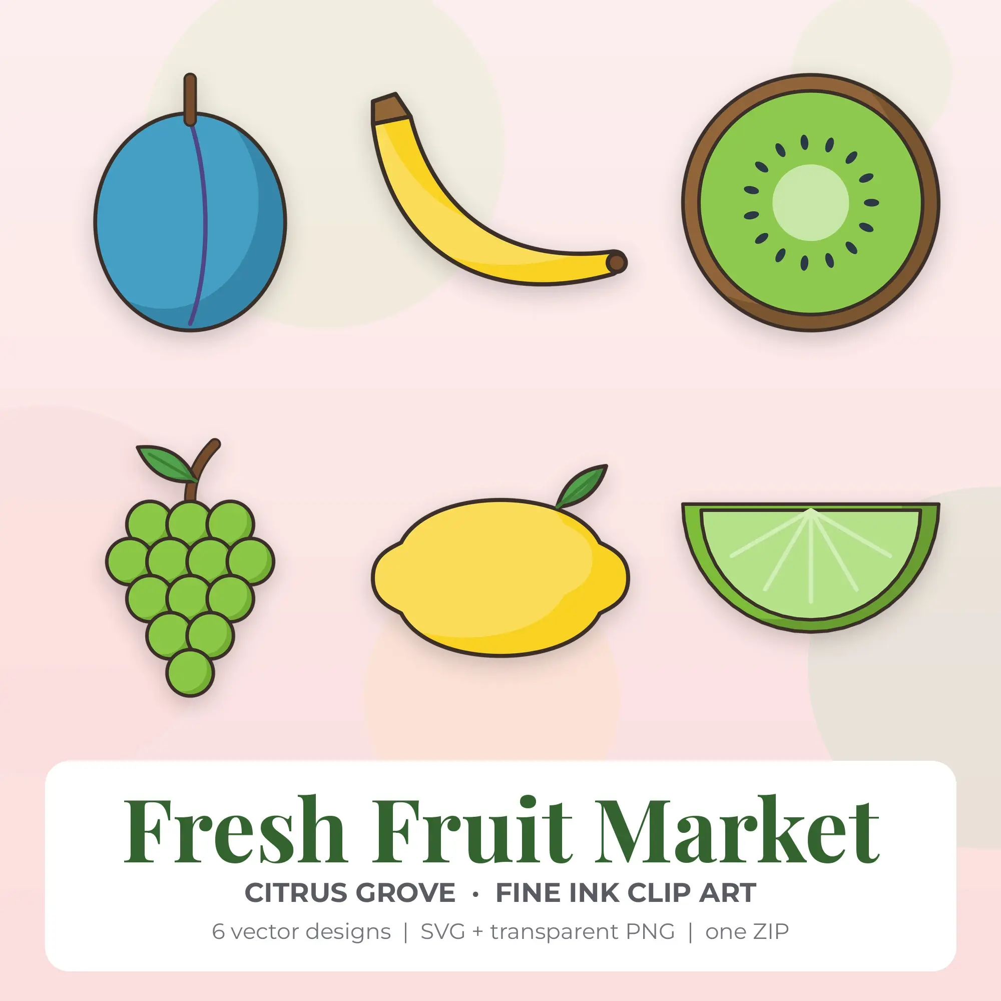 Citrus Grove Fine Ink Fresh Fruit Market Clipart - 6 Vector Files preview
