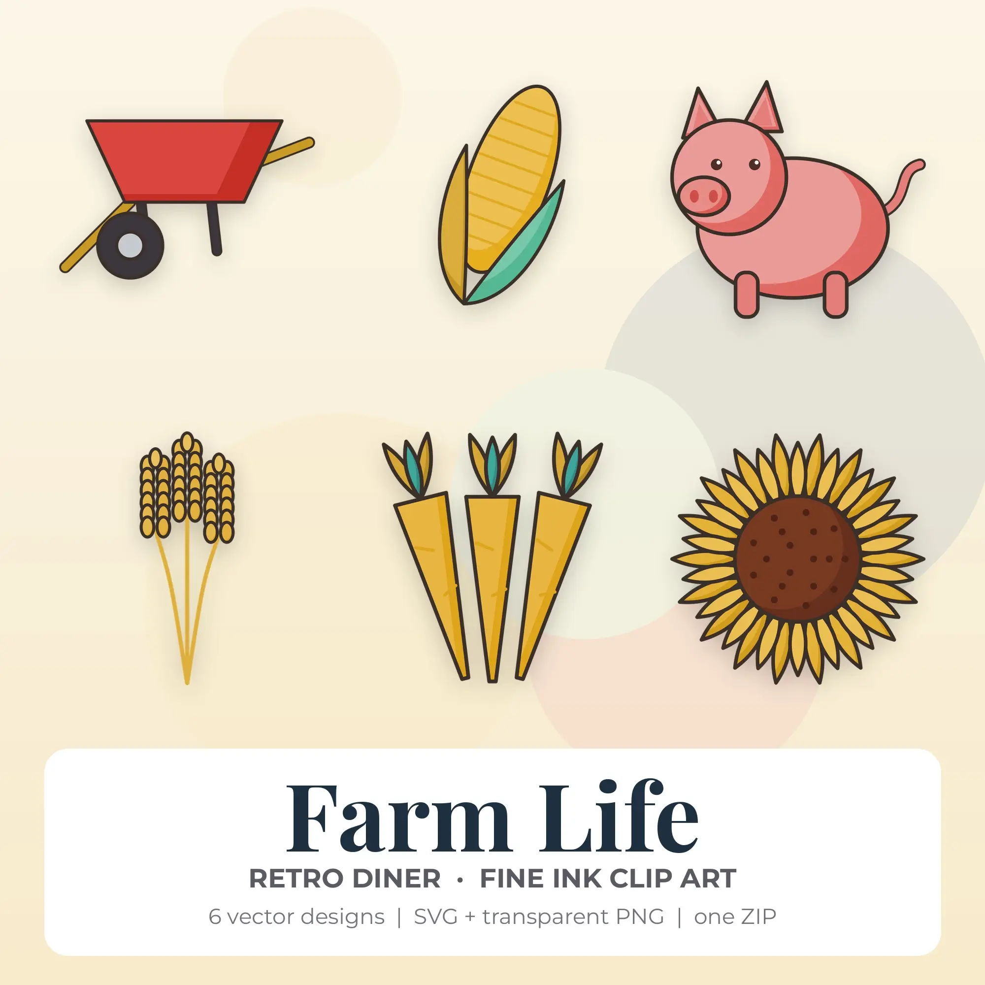 Fine Ink Farm Life Clipart Bundle, Retro Diner - 6 PNG SVG preview