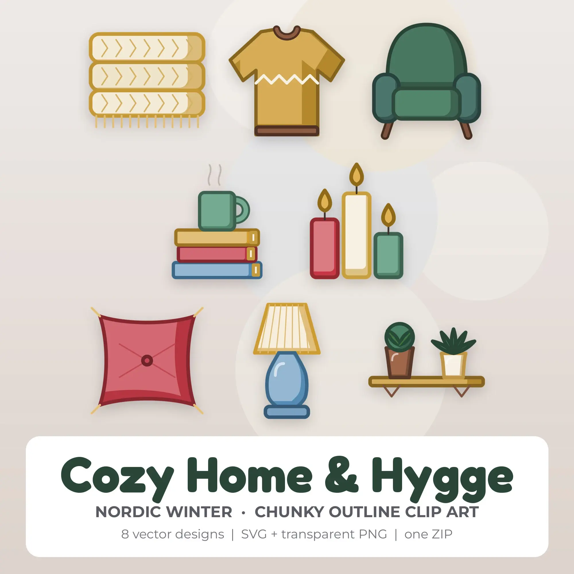Nordic Winter Cozy Home & Hygge Clip Art Set - 8 Vector SVG PNG preview