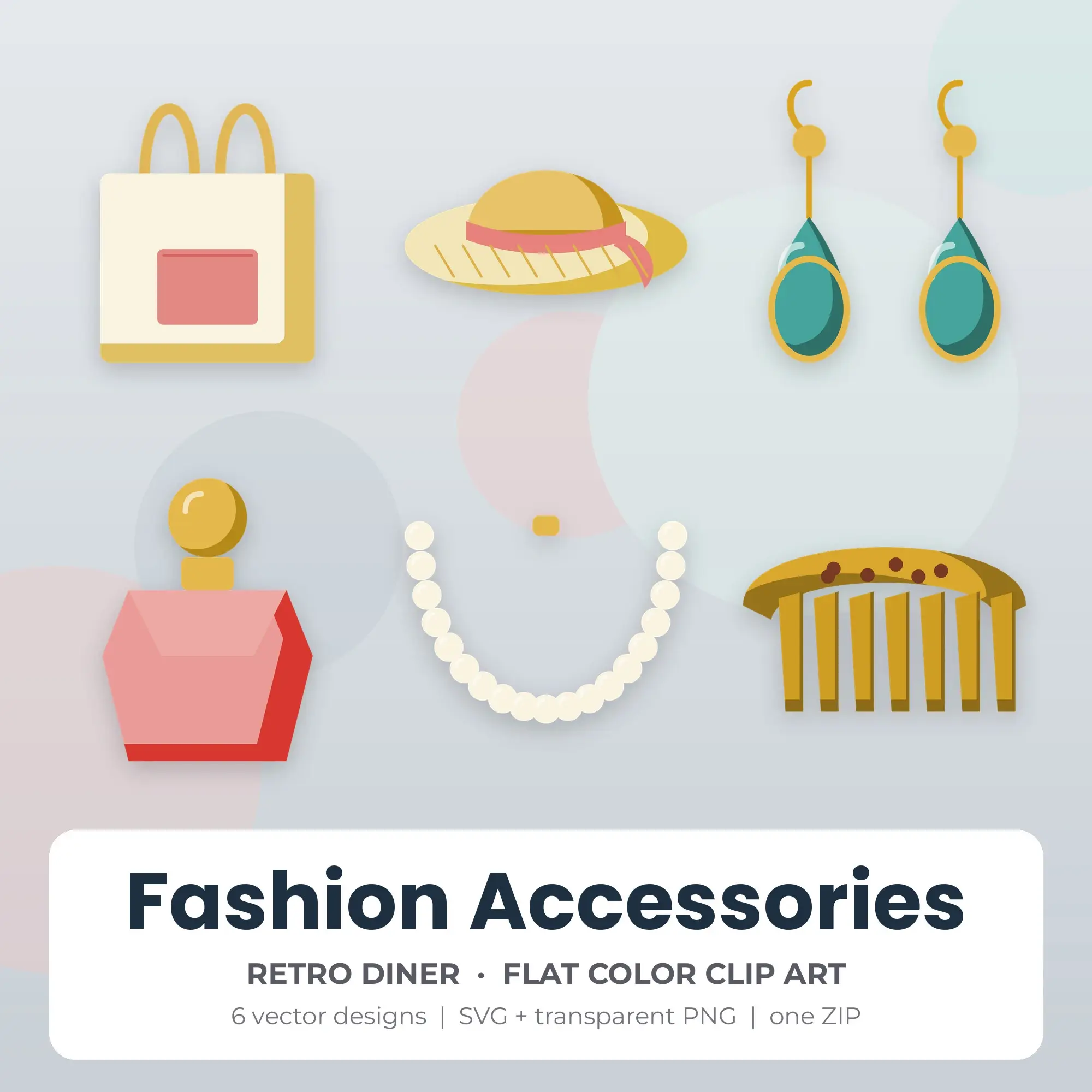 Fashion Accessories SVG Clipart Pack, Flat Color Style - 6 Designs preview