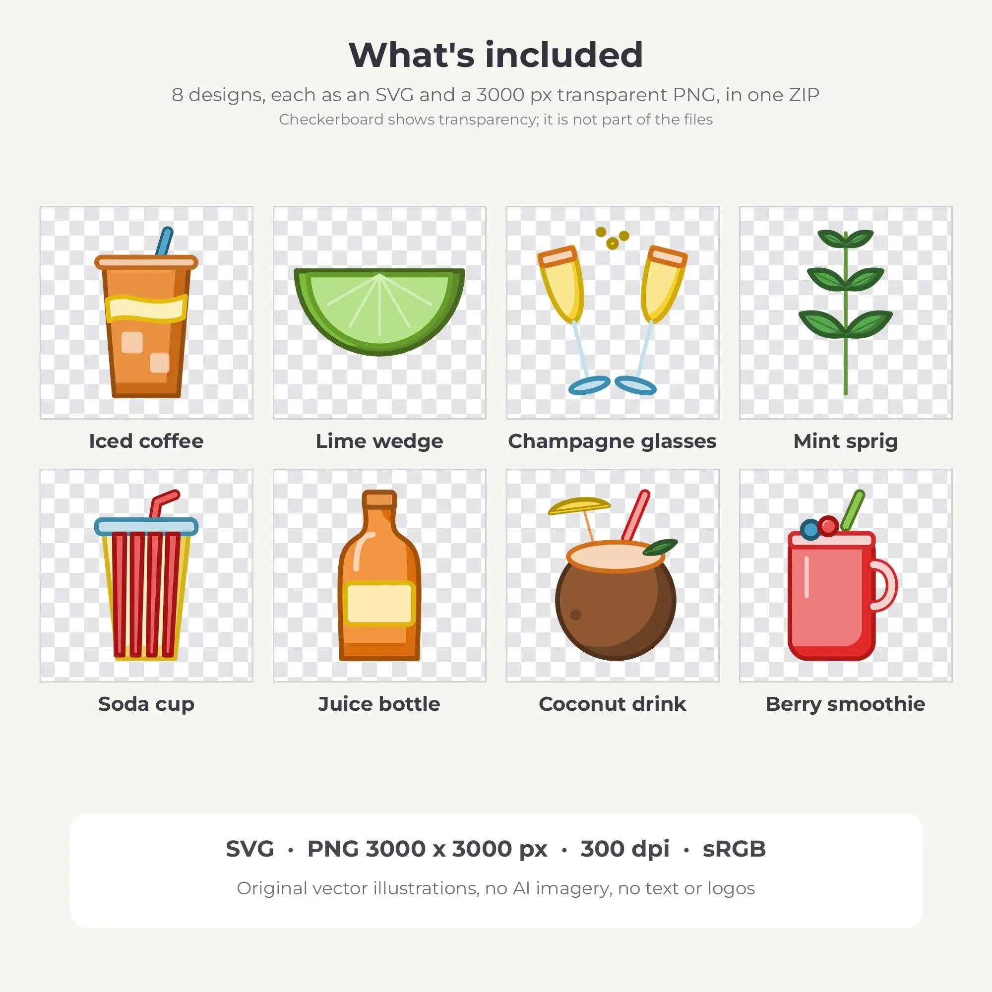 Summer Drinks Vector Clip Art in Citrus Grove - 8 Designs, preview 2 of 2