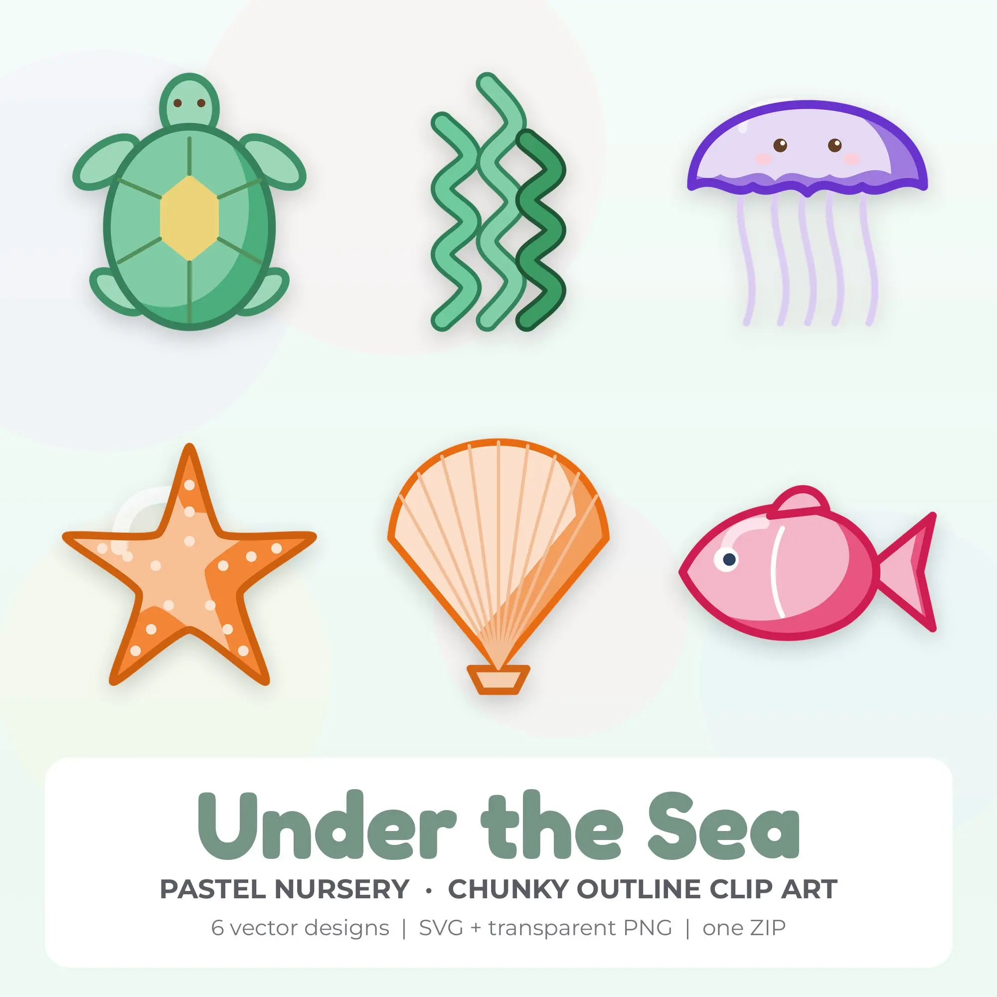Under the Sea SVG Clipart Pack, Chunky Outline Style - 6 Designs preview