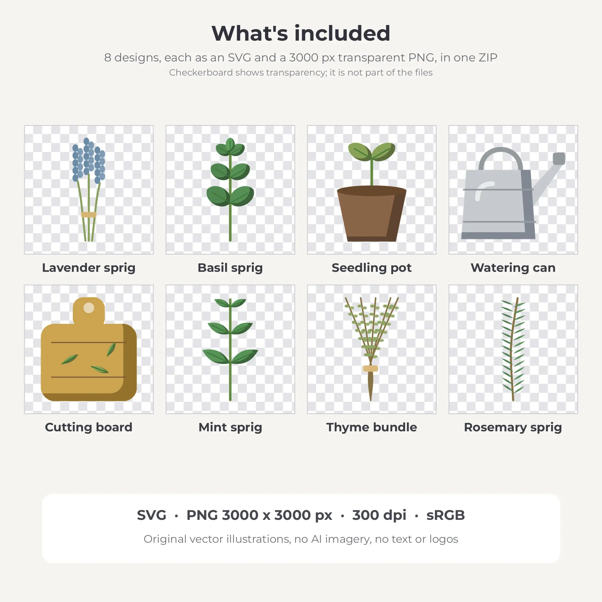 Deep Botanical Flat Color Kitchen Herb Garden Clipart - 8 Vector Files, preview 2 of 2