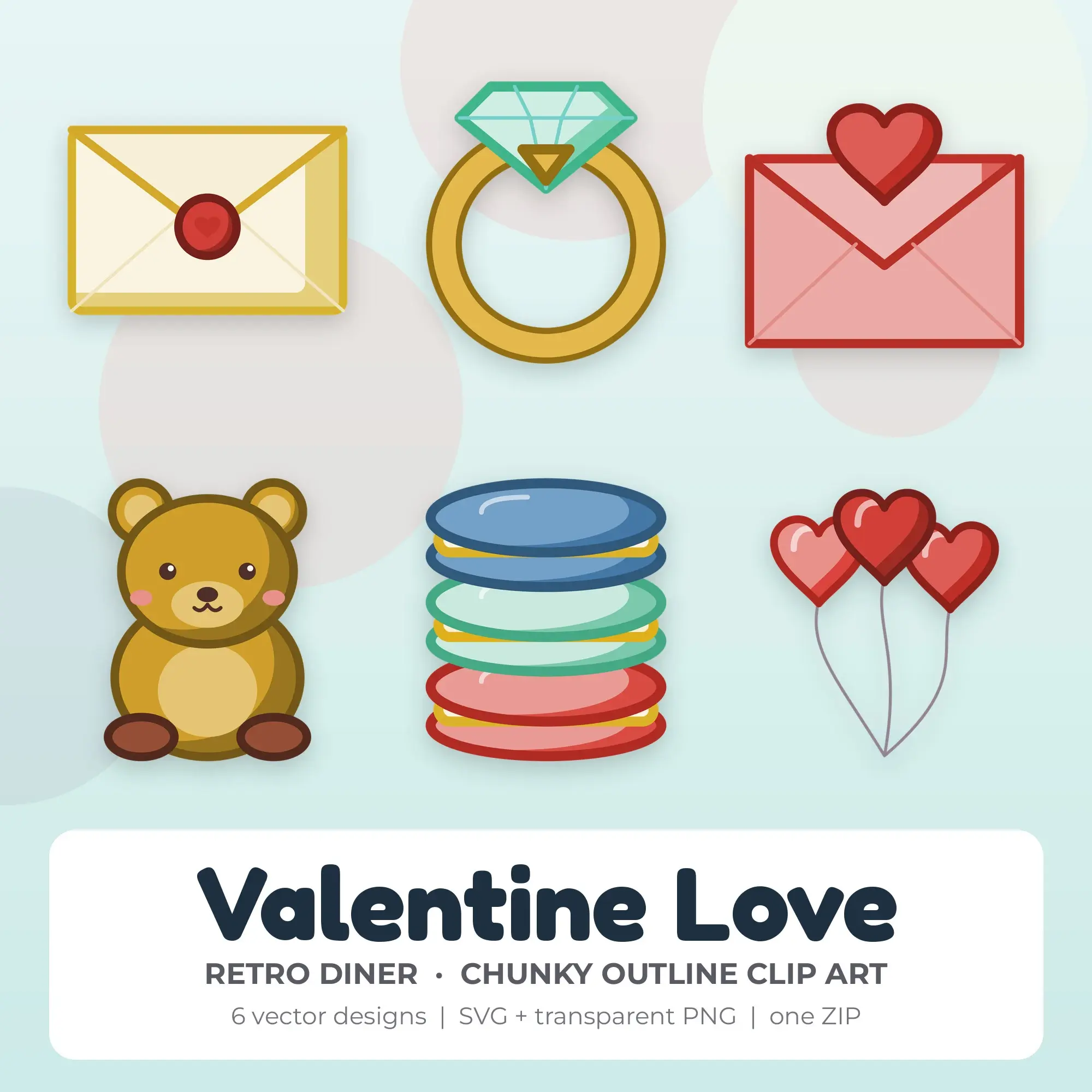 Valentine Love SVG Clipart Pack, Chunky Outline Style - 6 Designs preview