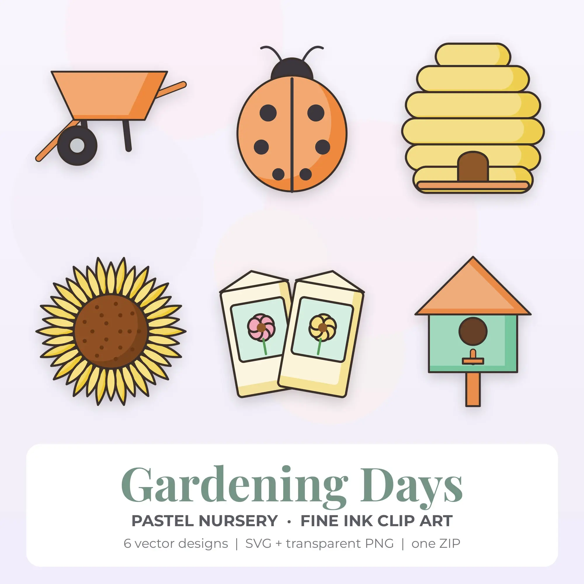 Gardening Days SVG Clipart Pack, Fine Ink Style - 6 Designs preview