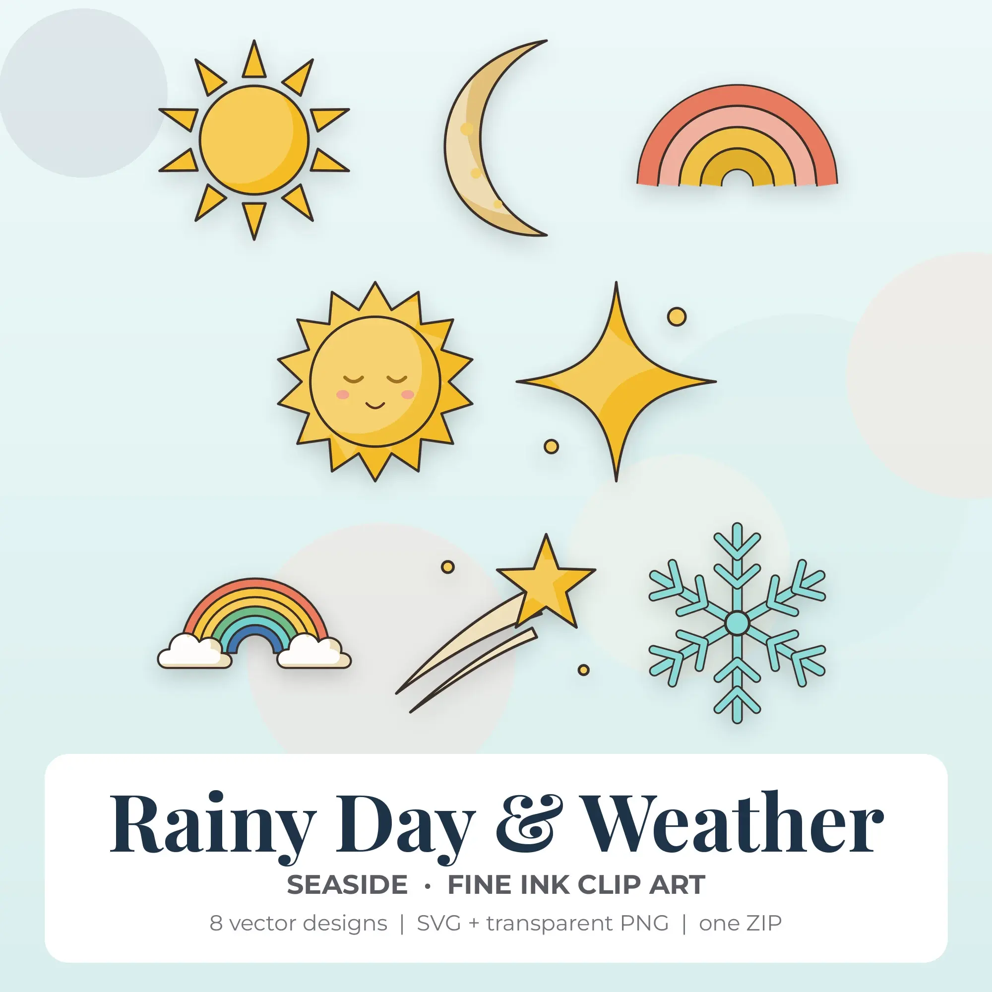 8 Fine Ink Rainy Day & Weather Clipart Illustrations, SVG PNG preview