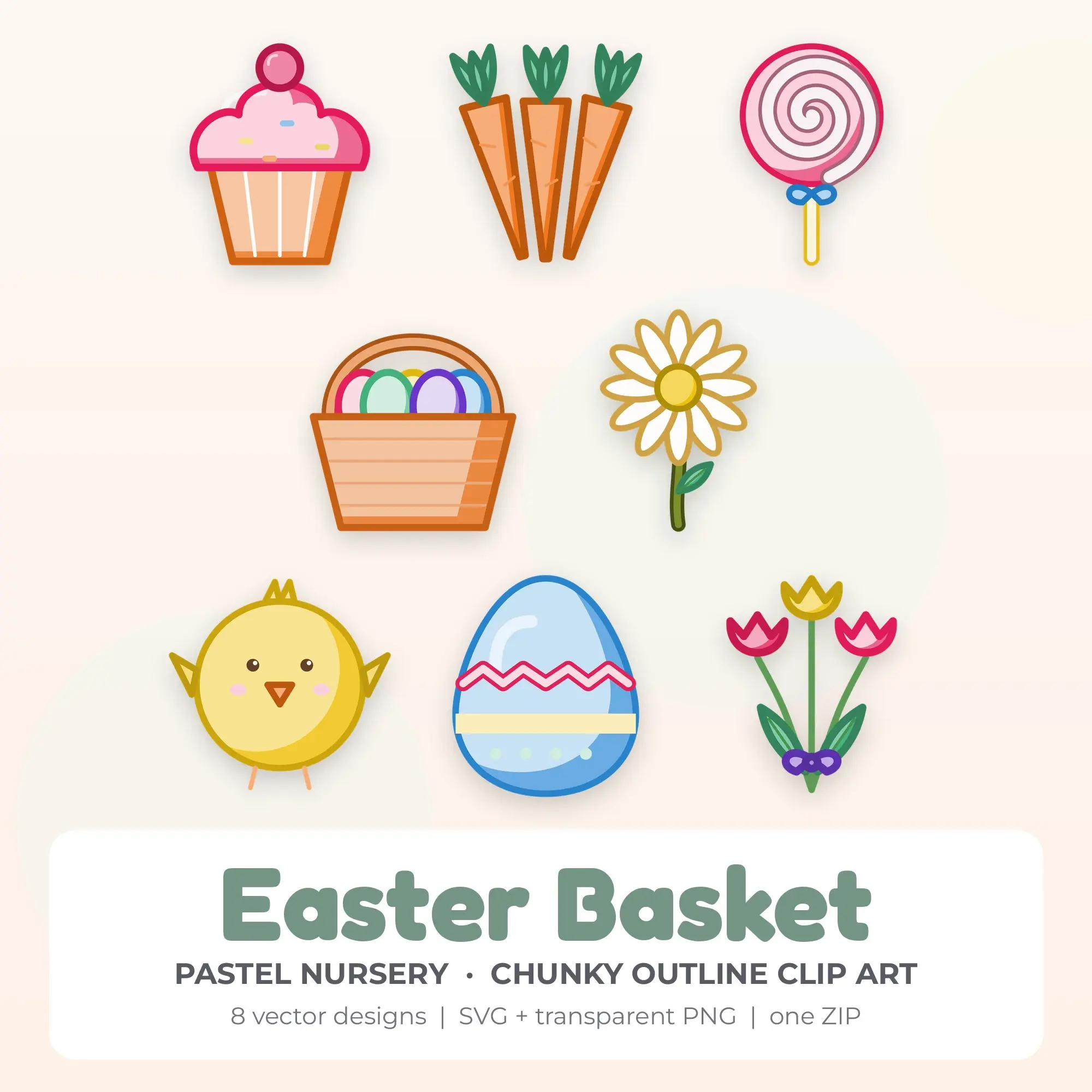 Pastel Nursery Easter Basket Clip Art Set - 8 Vector SVG PNG preview