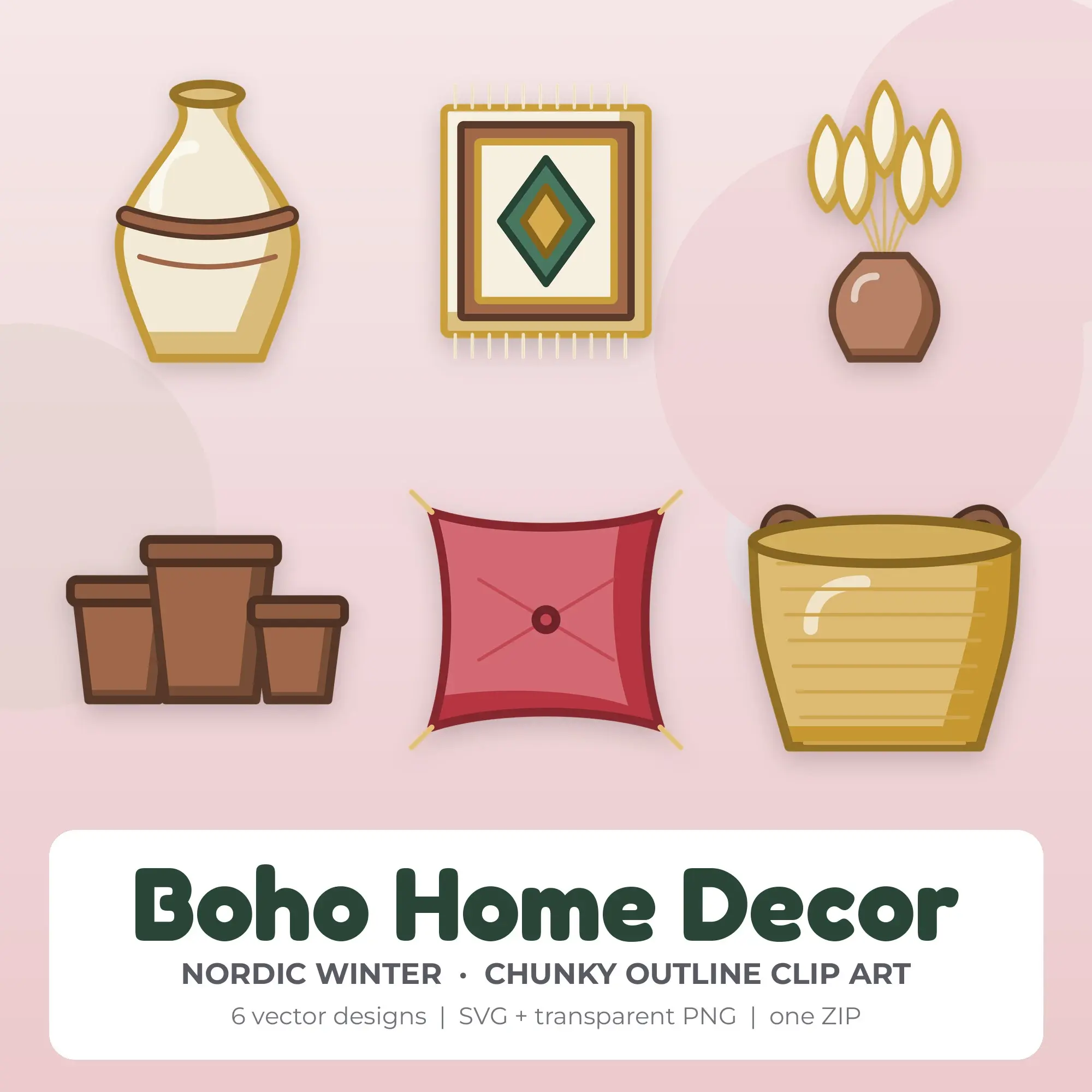 Boho Home Decor Vector Clip Art in Nordic Winter - 6 Designs preview