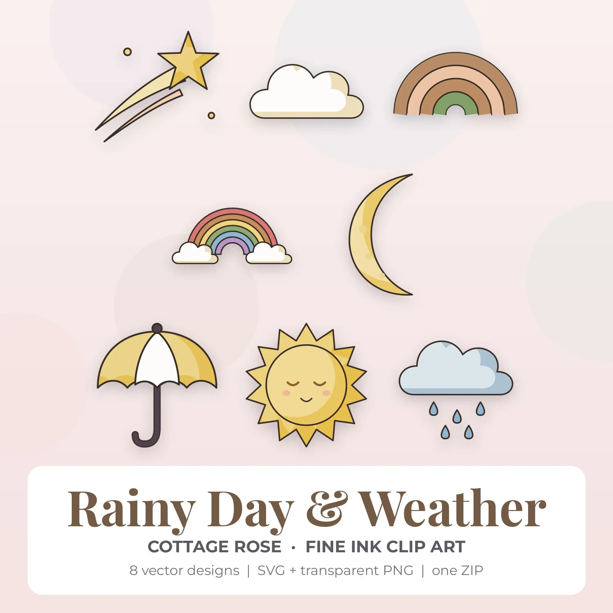 Cottage Rose Rainy Day & Weather Clip Art Set - 8 Vector SVG PNG preview