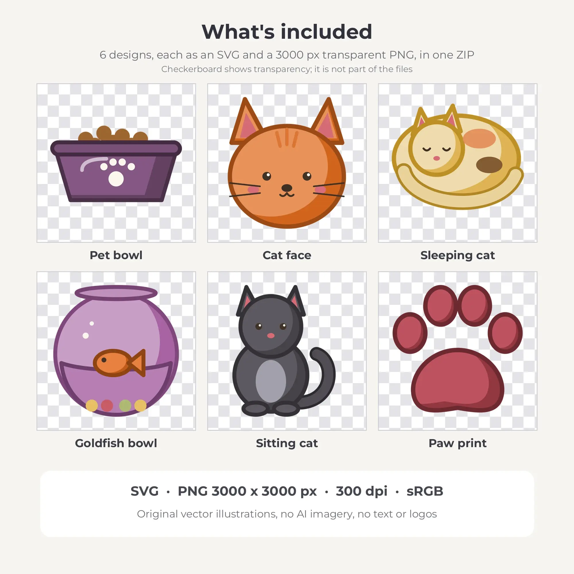 Cat Lover SVG Clipart Pack, Chunky Outline Style - 6 Designs, preview 2 of 2