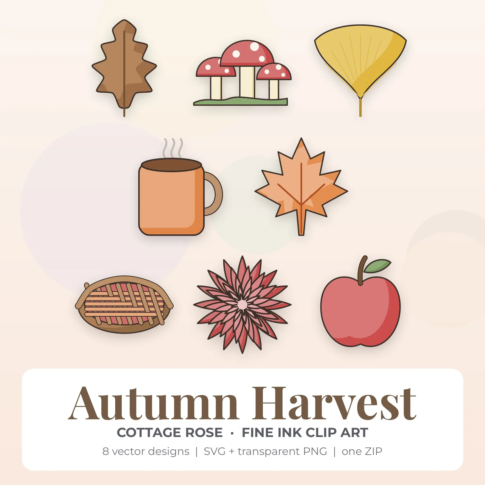 Cottage Rose Autumn Harvest Clip Art Set - 8 Vector SVG PNG preview