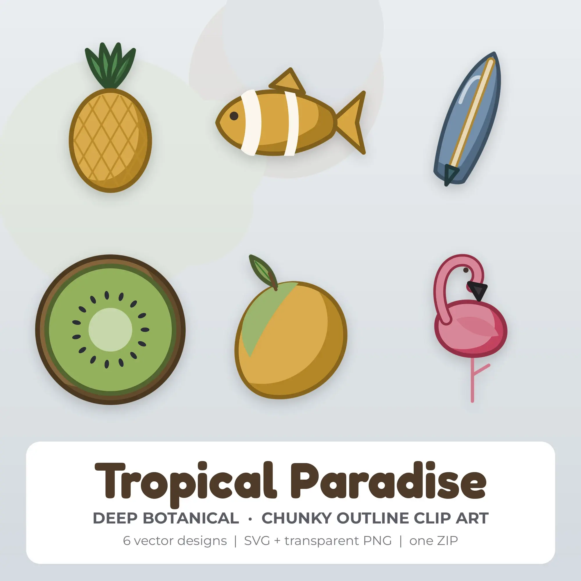 Deep Botanical Tropical Paradise Clip Art Set - 6 Vector SVG PNG preview