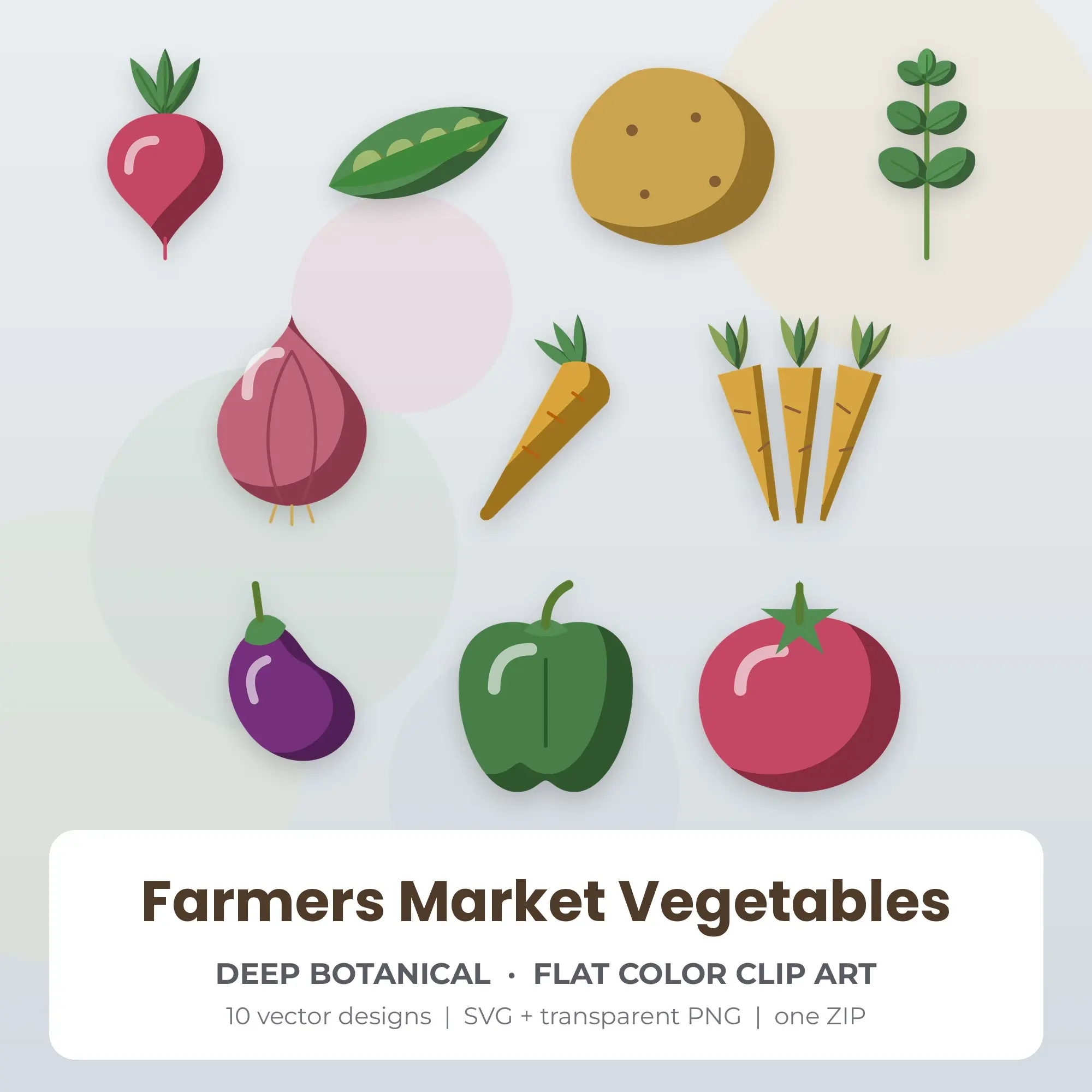 10 Flat Color Farmers Market Vegetables Clipart Illustrations, SVG PNG preview