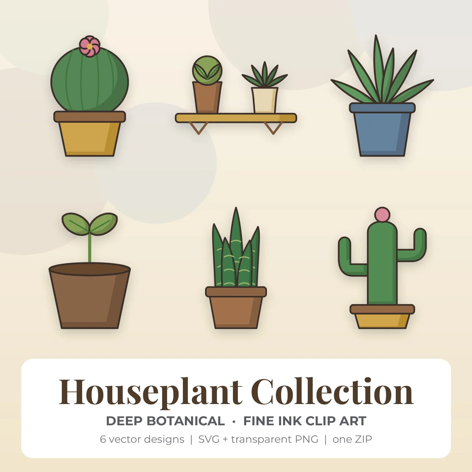 Deep Botanical Houseplant Collection Clip Art Set - 6 Vector SVG PNG preview