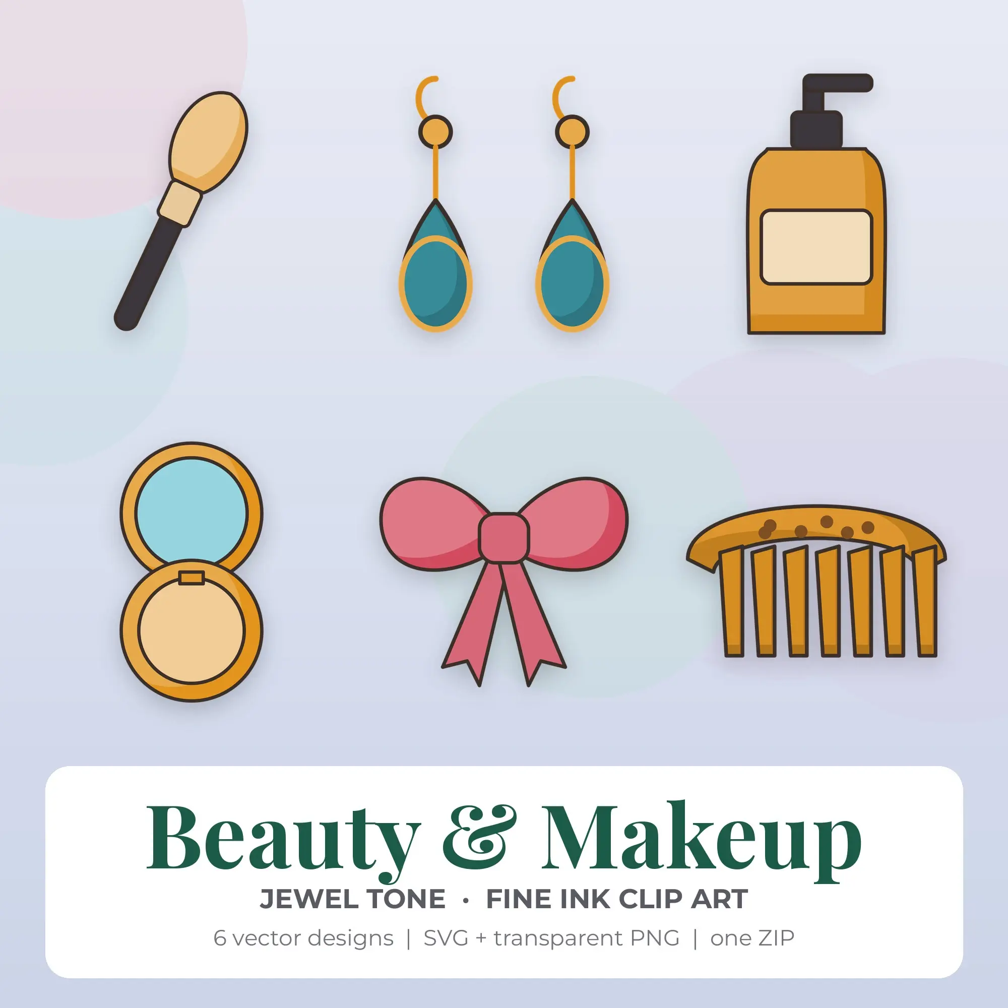 Jewel Tone Beauty & Makeup Clip Art Set - 6 Vector SVG PNG preview