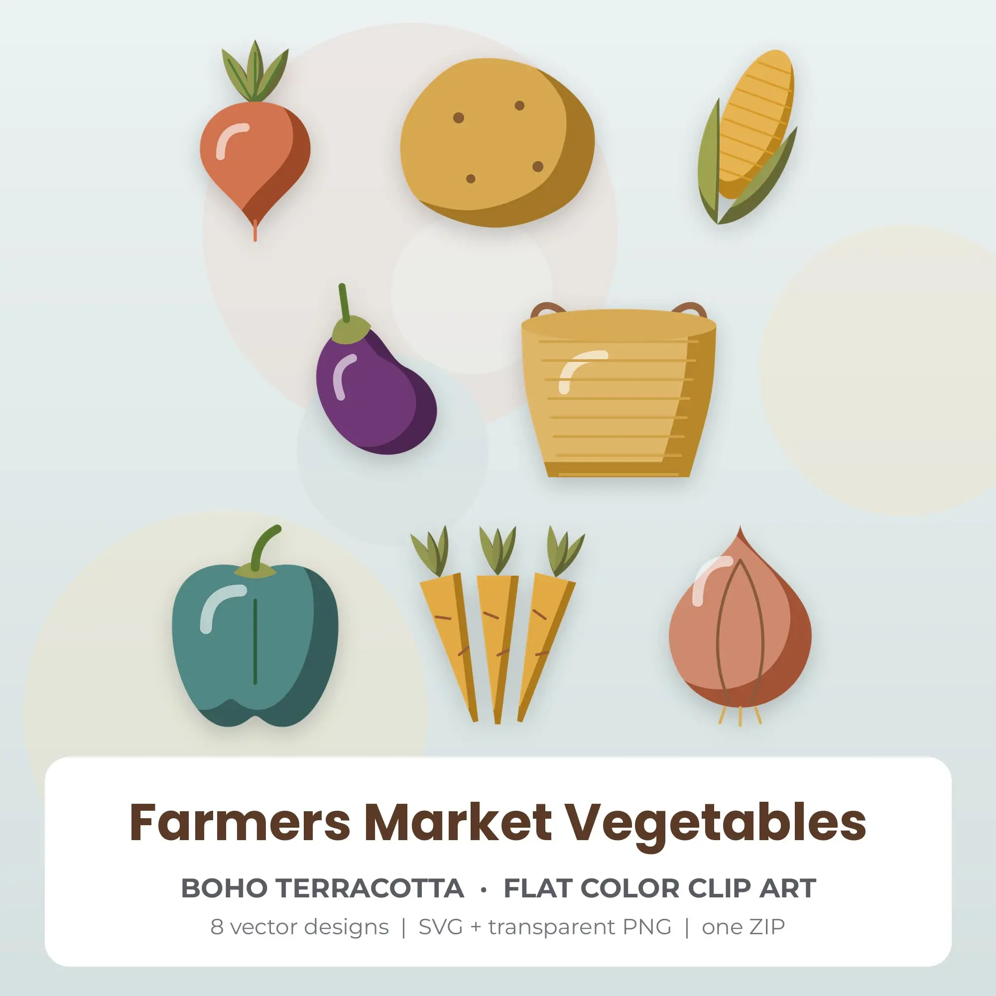 8 Flat Color Farmers Market Vegetables Clipart Illustrations, SVG PNG preview