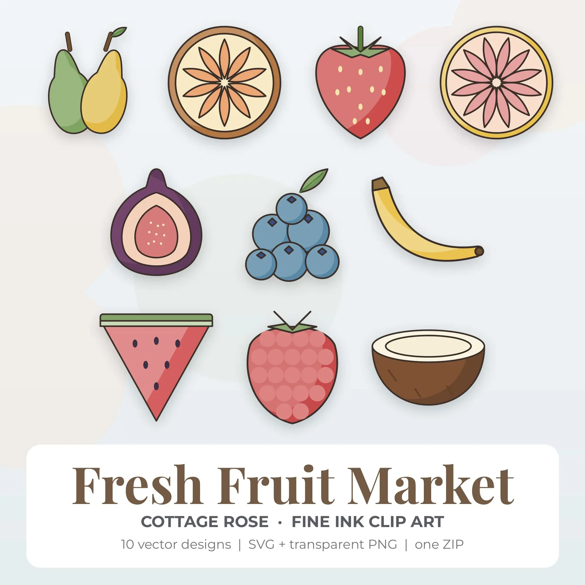 10 Fine Ink Fresh Fruit Market Clipart Illustrations, SVG PNG preview