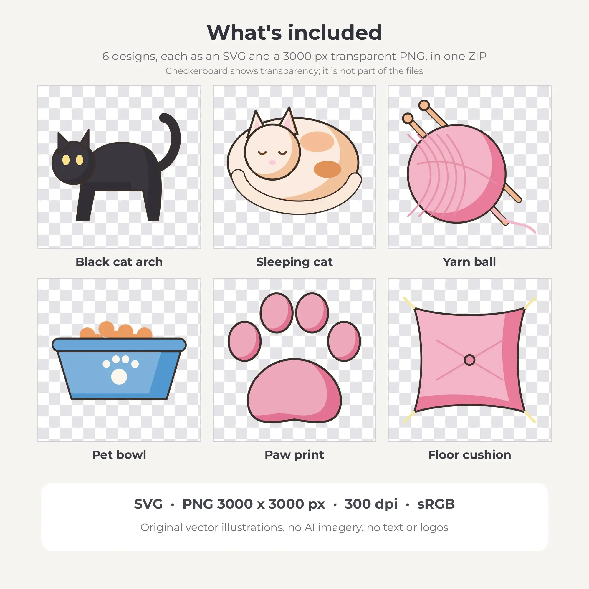 Cat Lover Clipart, Pastel Nursery Fine Ink - 6 SVG PNG, preview 2 of 2
