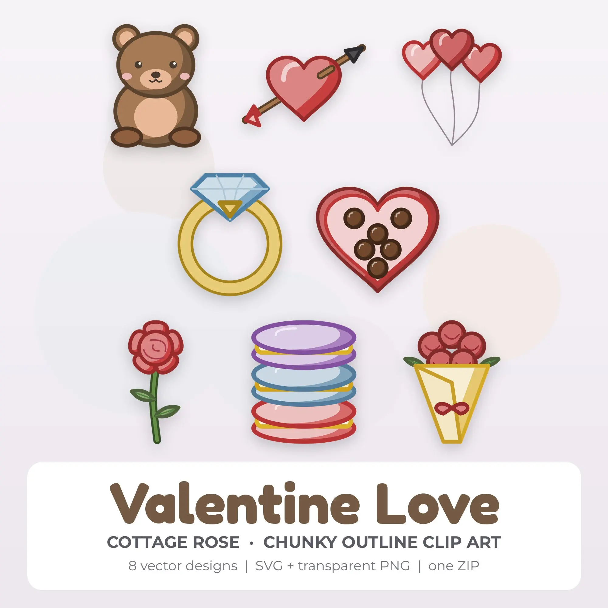 8 Chunky Outline Valentine Love Clipart Illustrations, SVG PNG preview