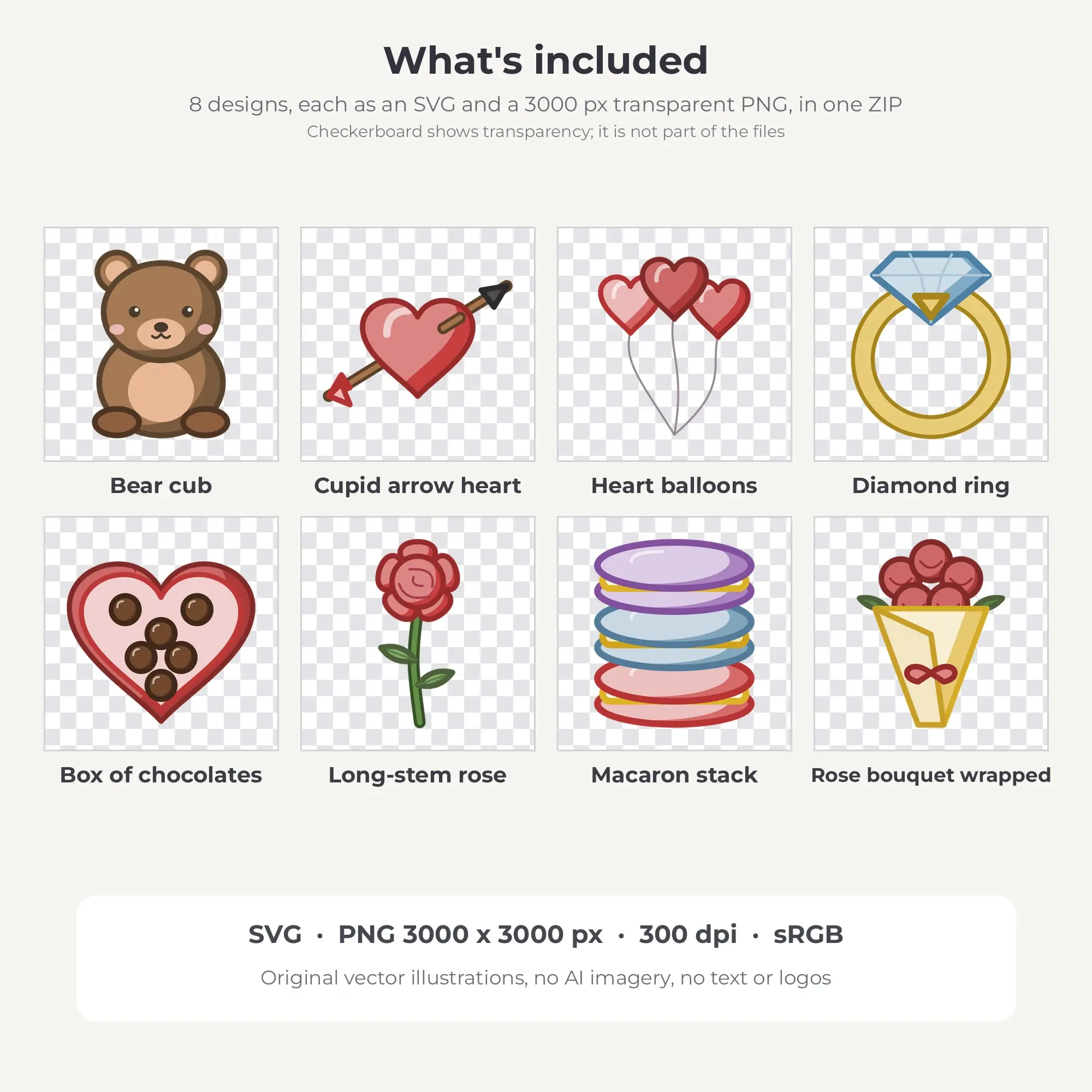8 Chunky Outline Valentine Love Clipart Illustrations, SVG PNG, preview 2 of 2
