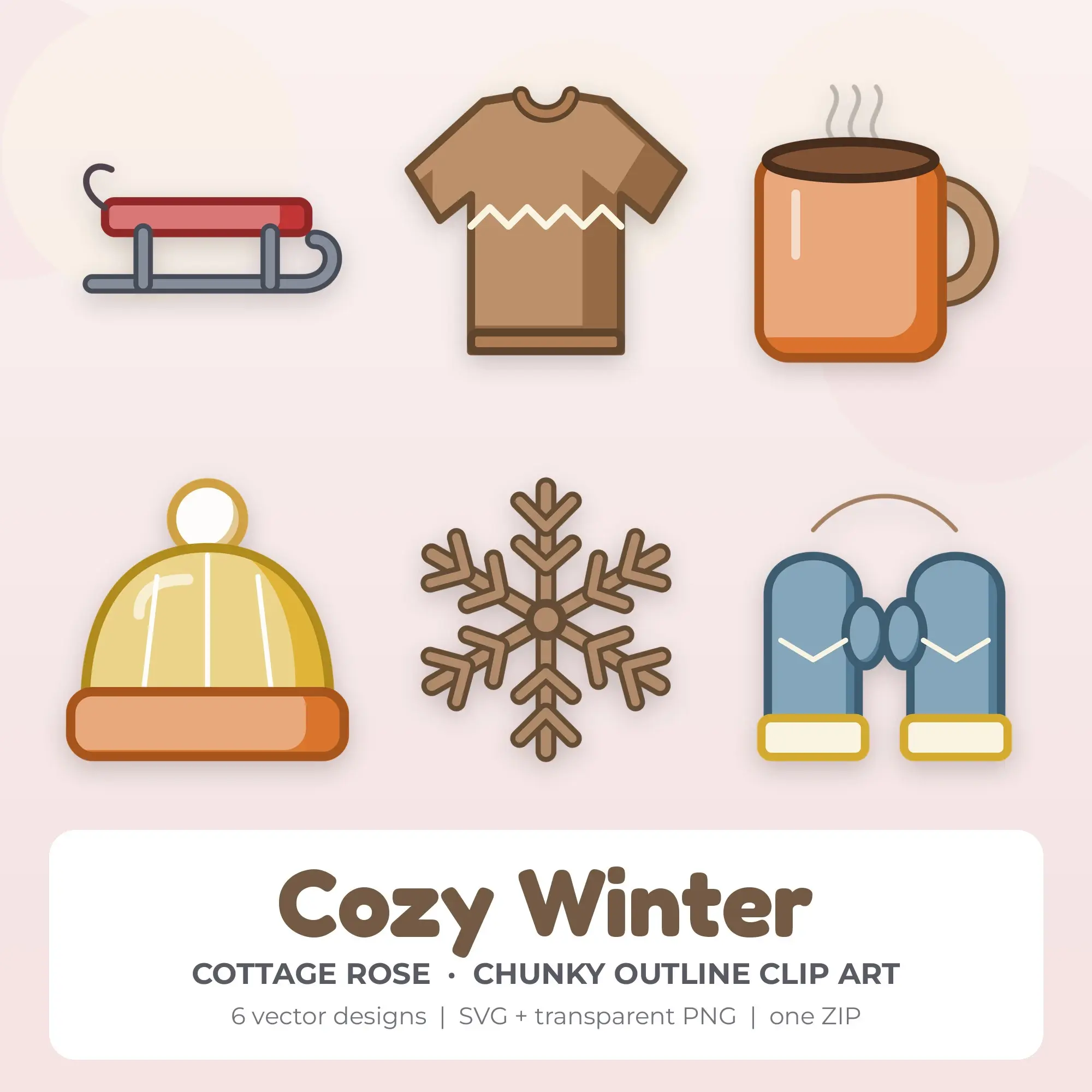 Cottage Rose Cozy Winter Clip Art Set - 6 Vector SVG PNG preview