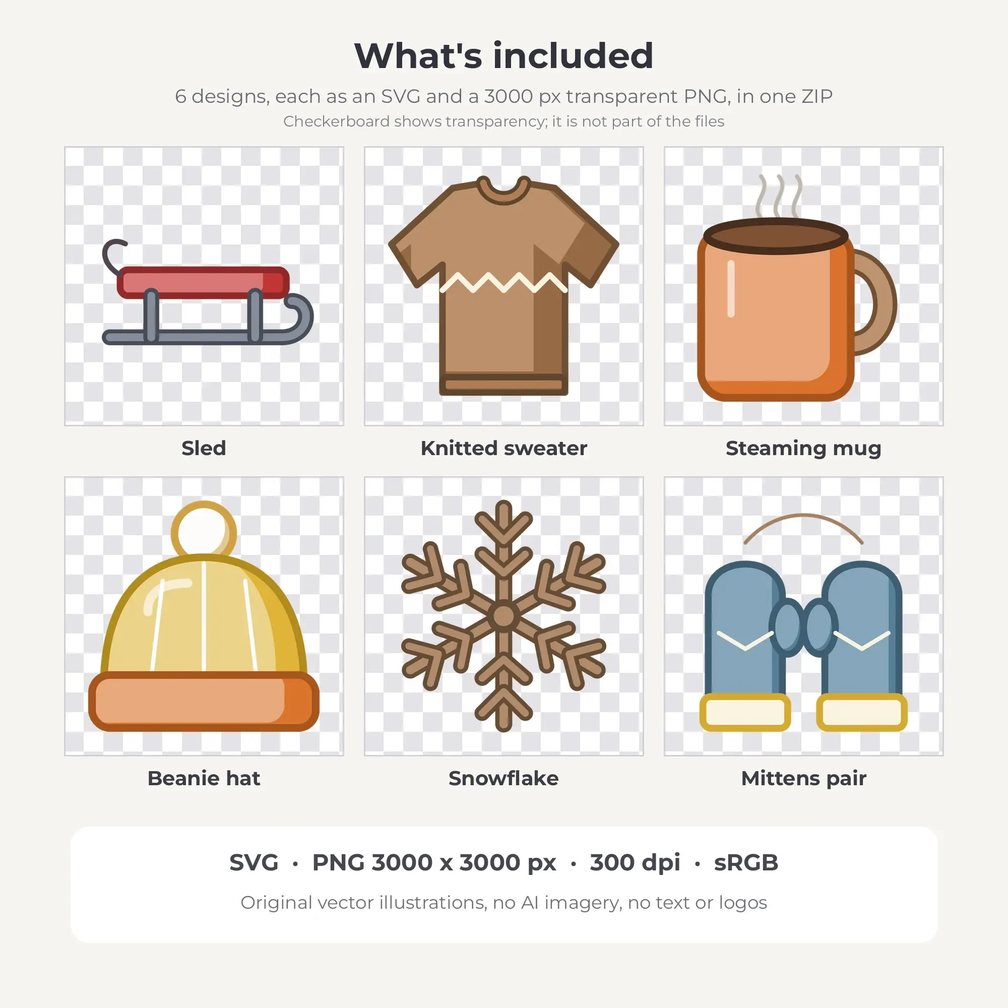Cottage Rose Cozy Winter Clip Art Set - 6 Vector SVG PNG, preview 2 of 2