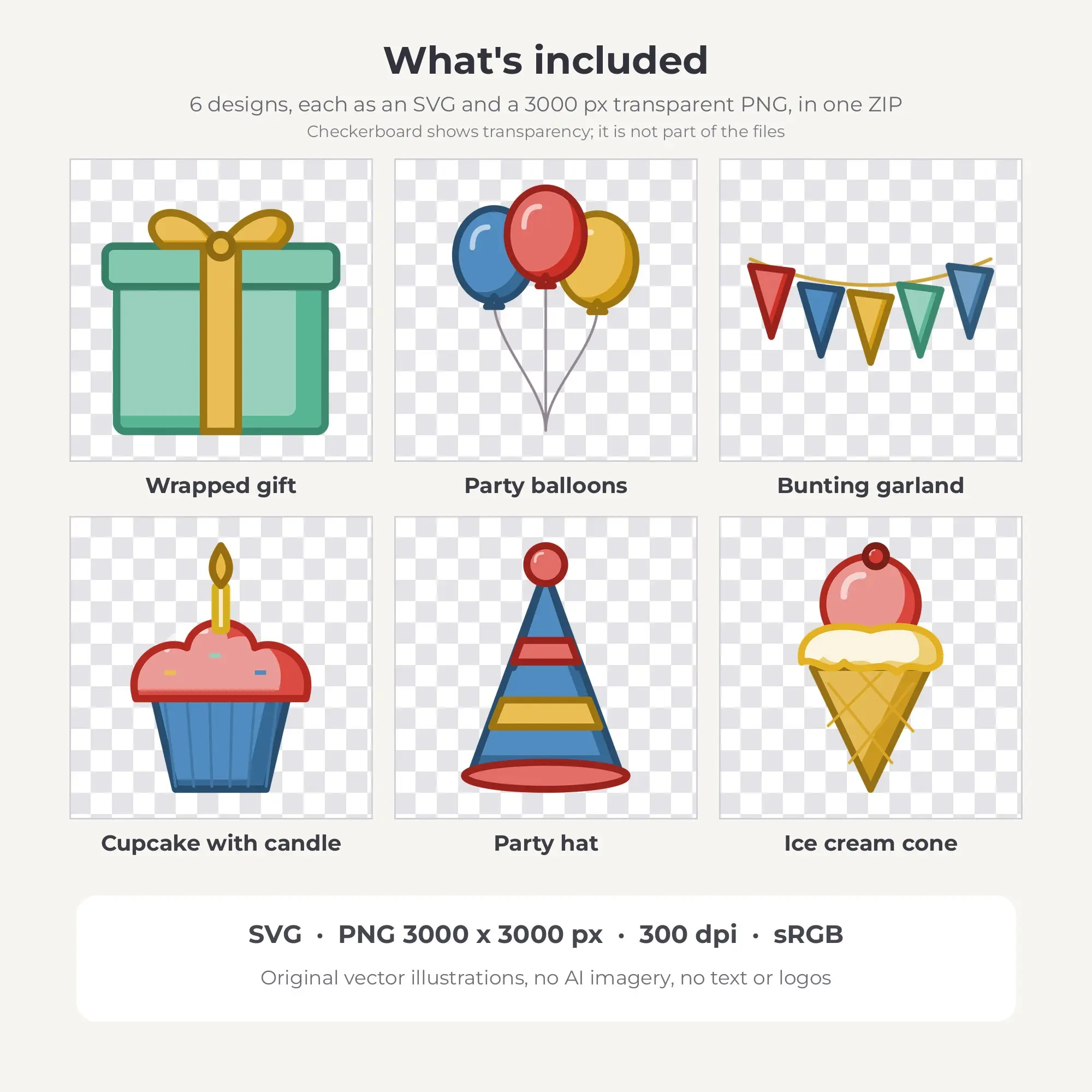 6 Chunky Outline Birthday Party Clipart Illustrations, SVG PNG, preview 2 of 2