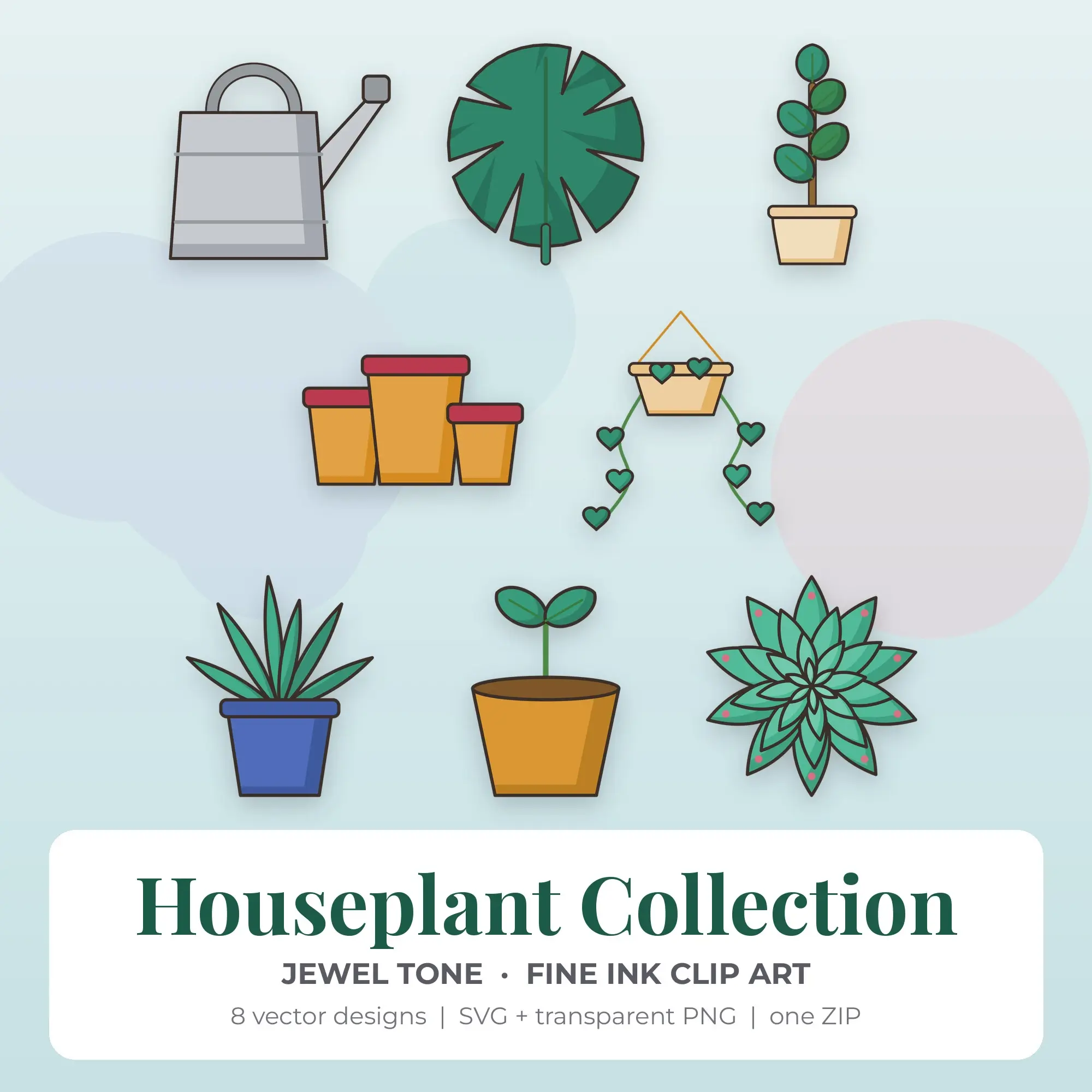 8 Fine Ink Houseplant Collection Clipart Illustrations, SVG PNG preview