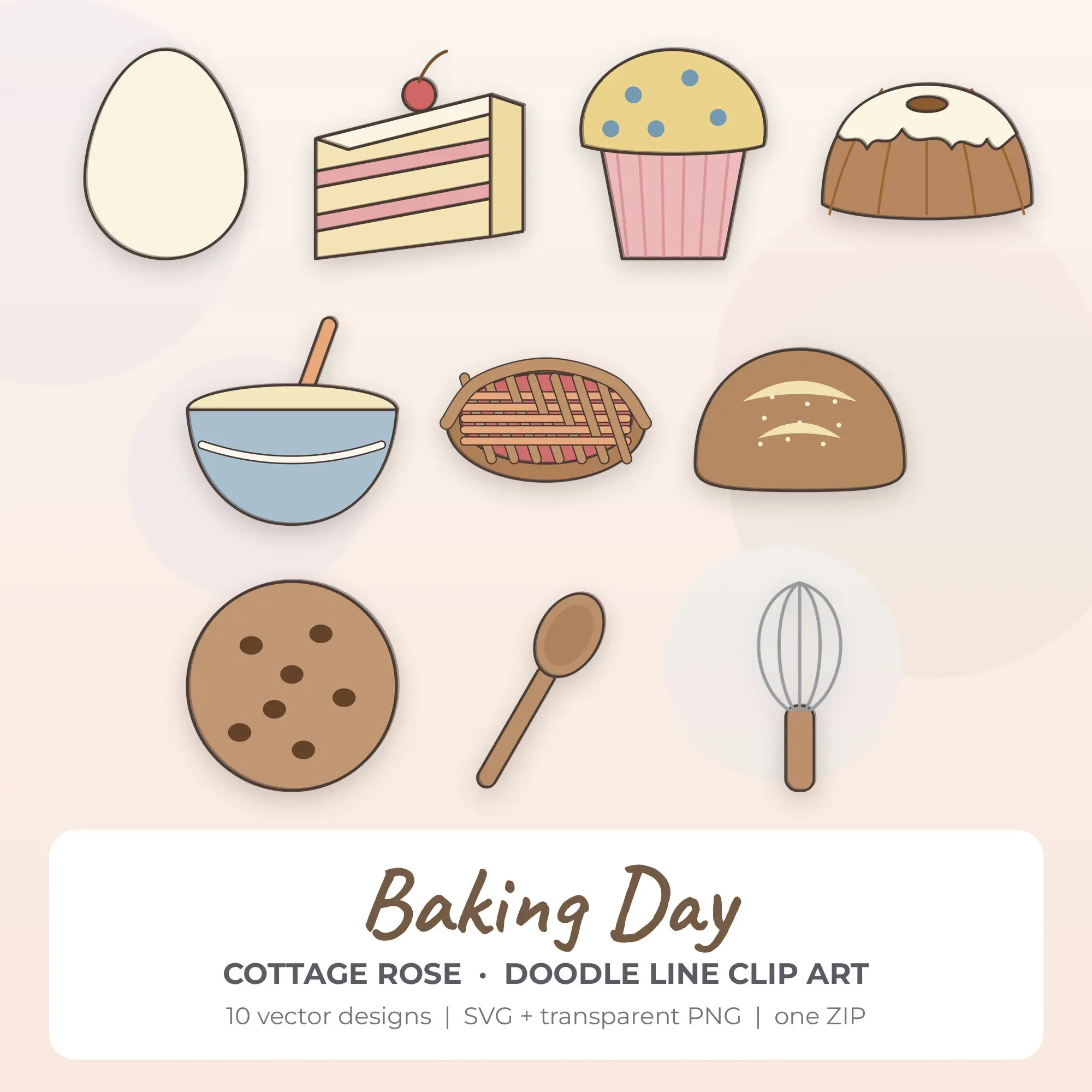 Baking Day Vector Clip Art in Cottage Rose - 10 Designs preview