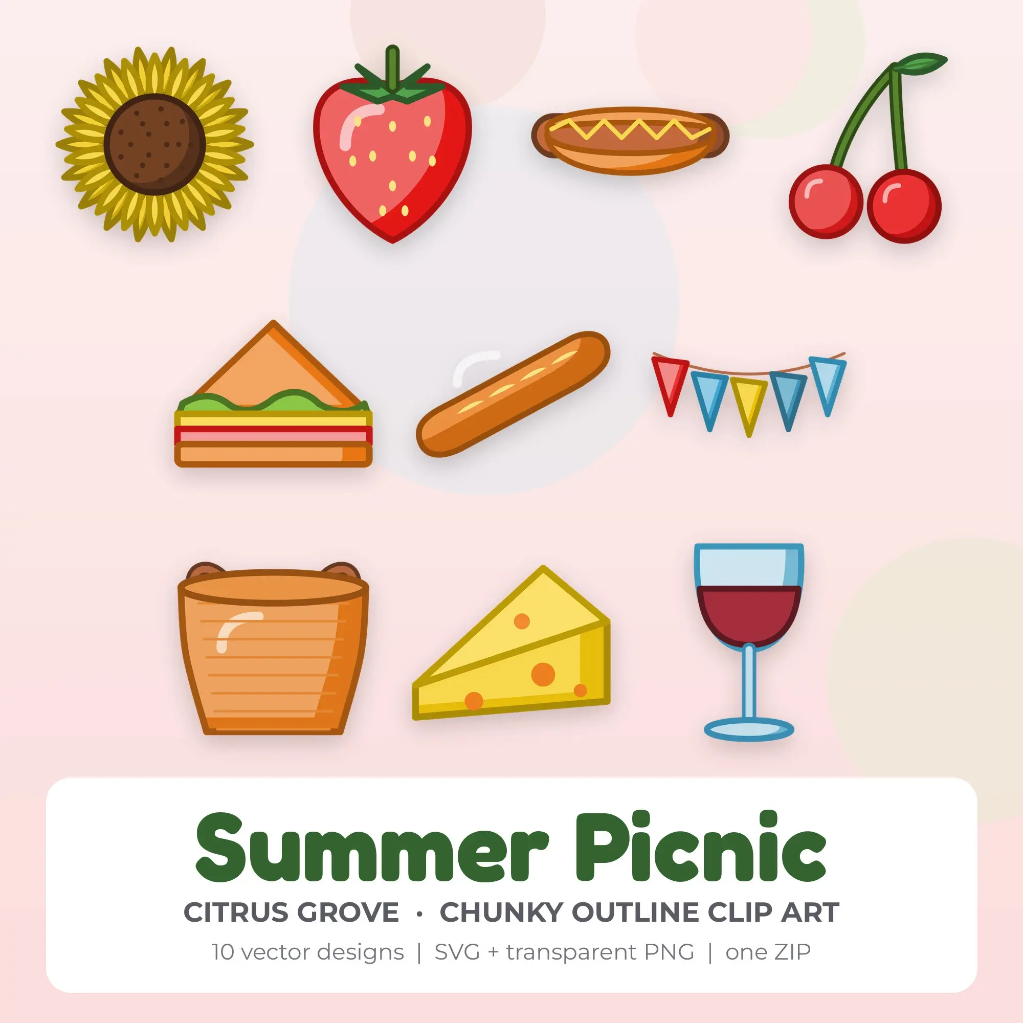 Citrus Grove Summer Picnic Clip Art Set - 10 Vector SVG PNG, preview 1 of 2