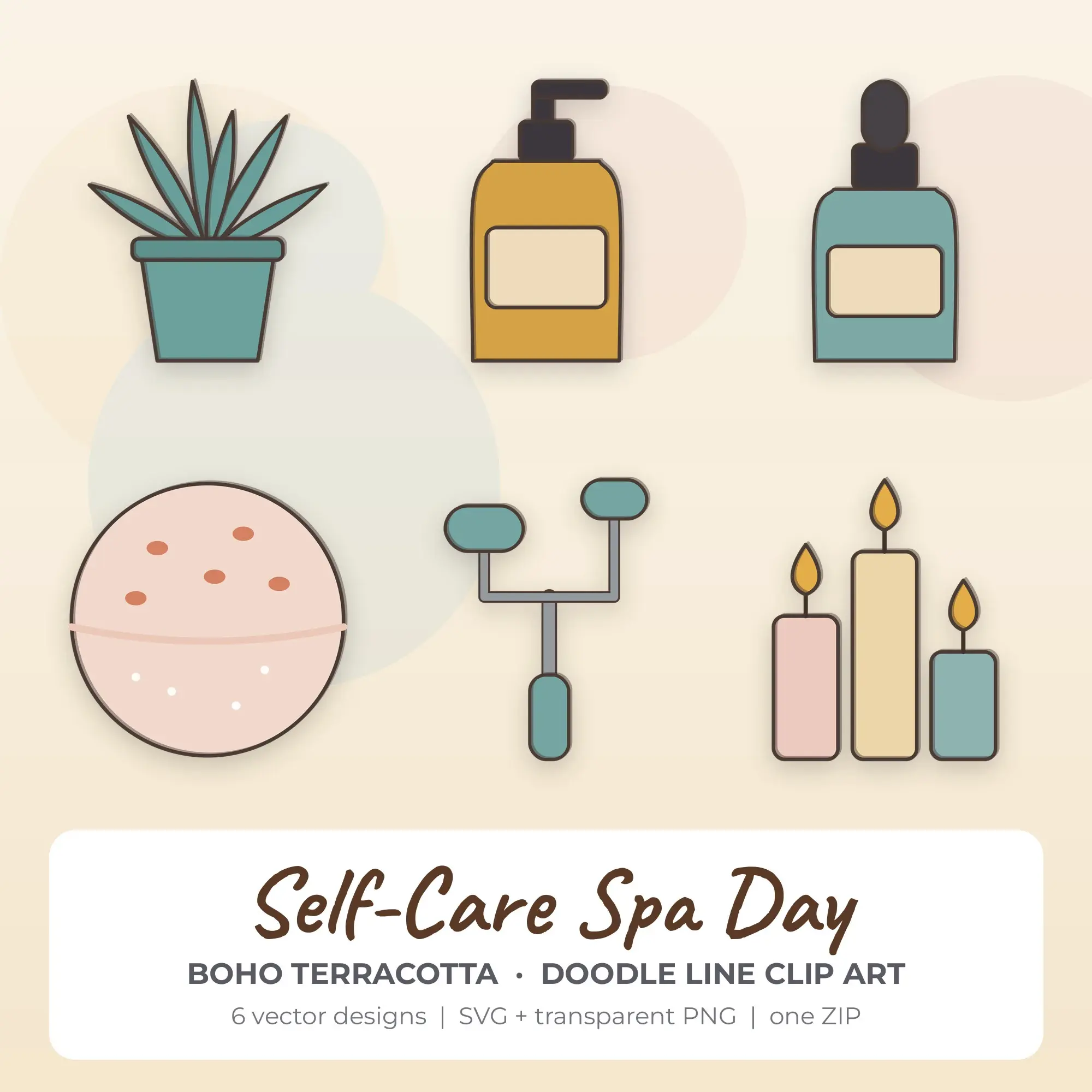 Self-Care Spa Day Vector Clip Art in Boho Terracotta - 6 Designs preview