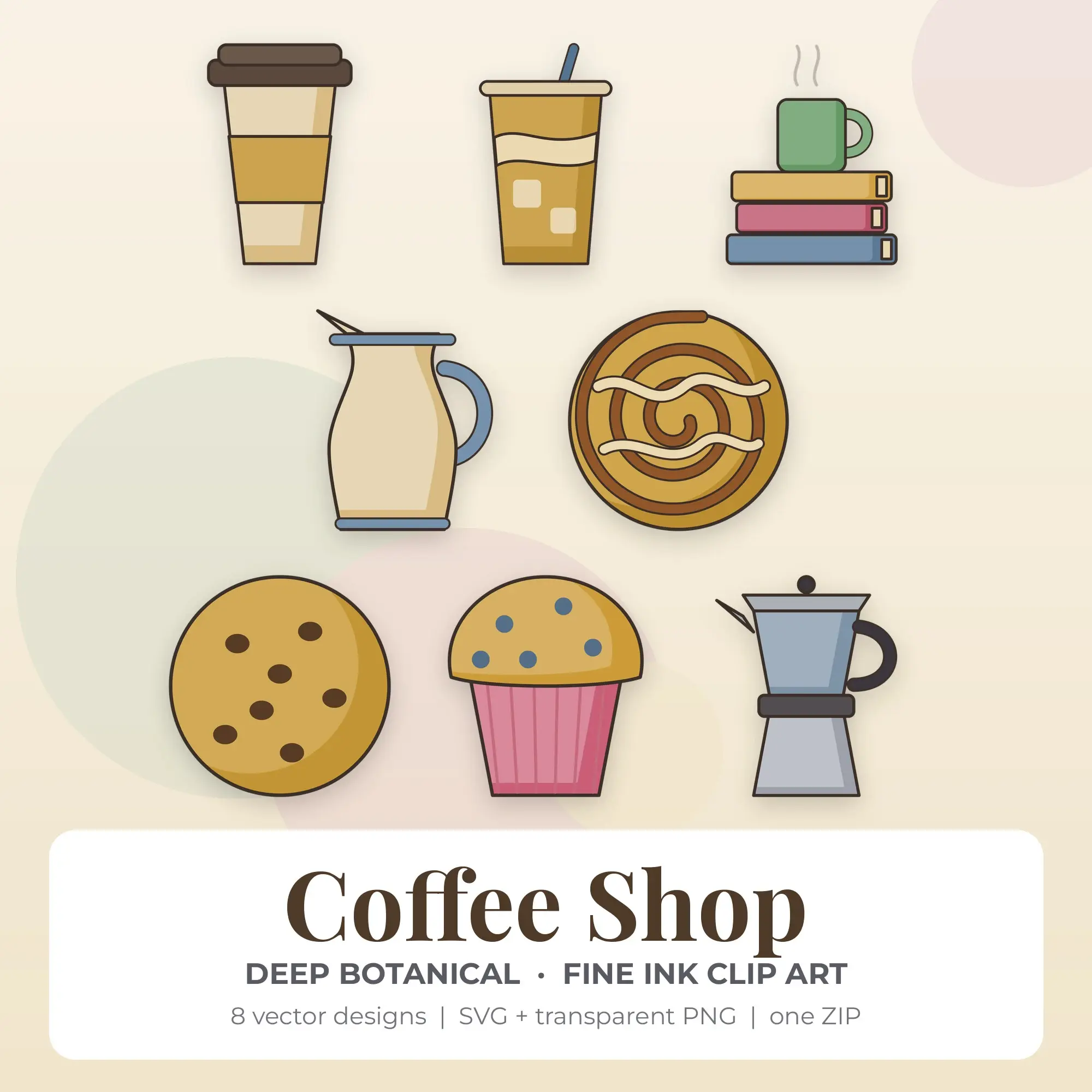 8 Fine Ink Coffee Shop Clipart Illustrations, SVG PNG preview