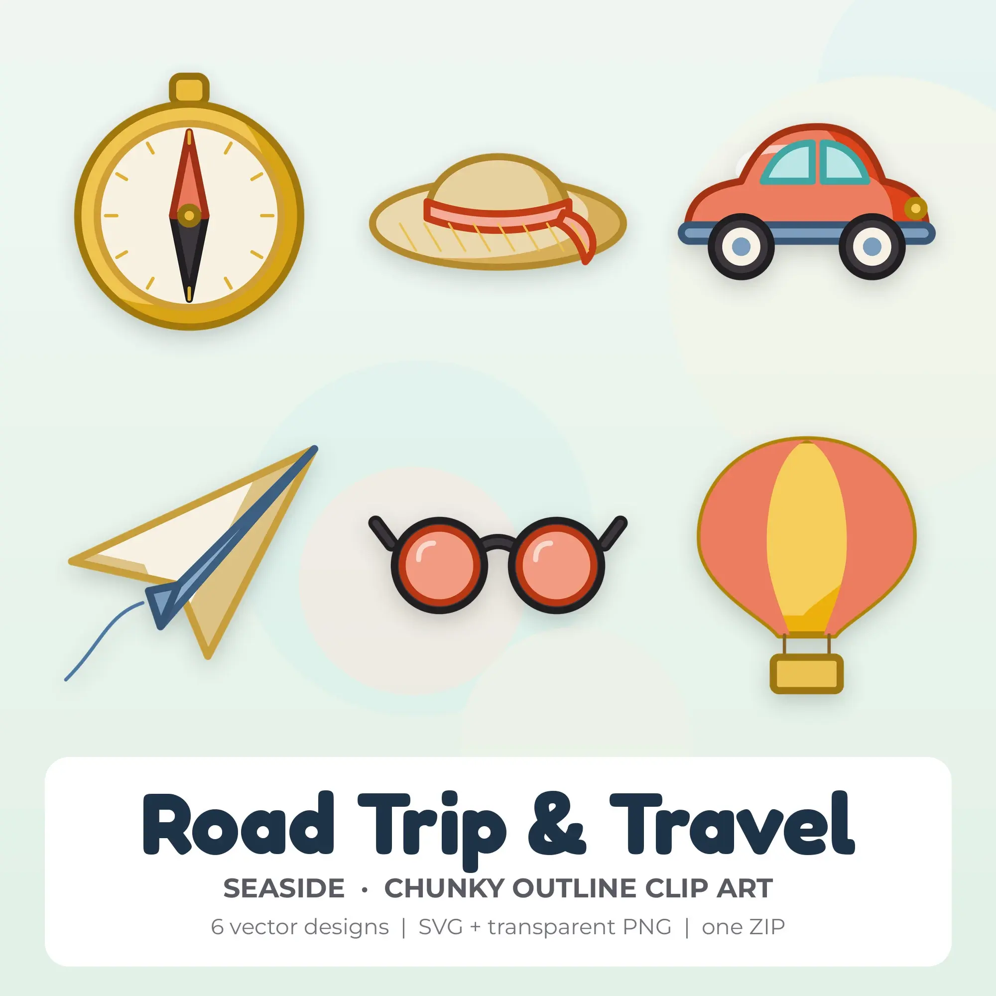 6 Chunky Outline Road Trip & Travel Clipart Illustrations, SVG PNG preview
