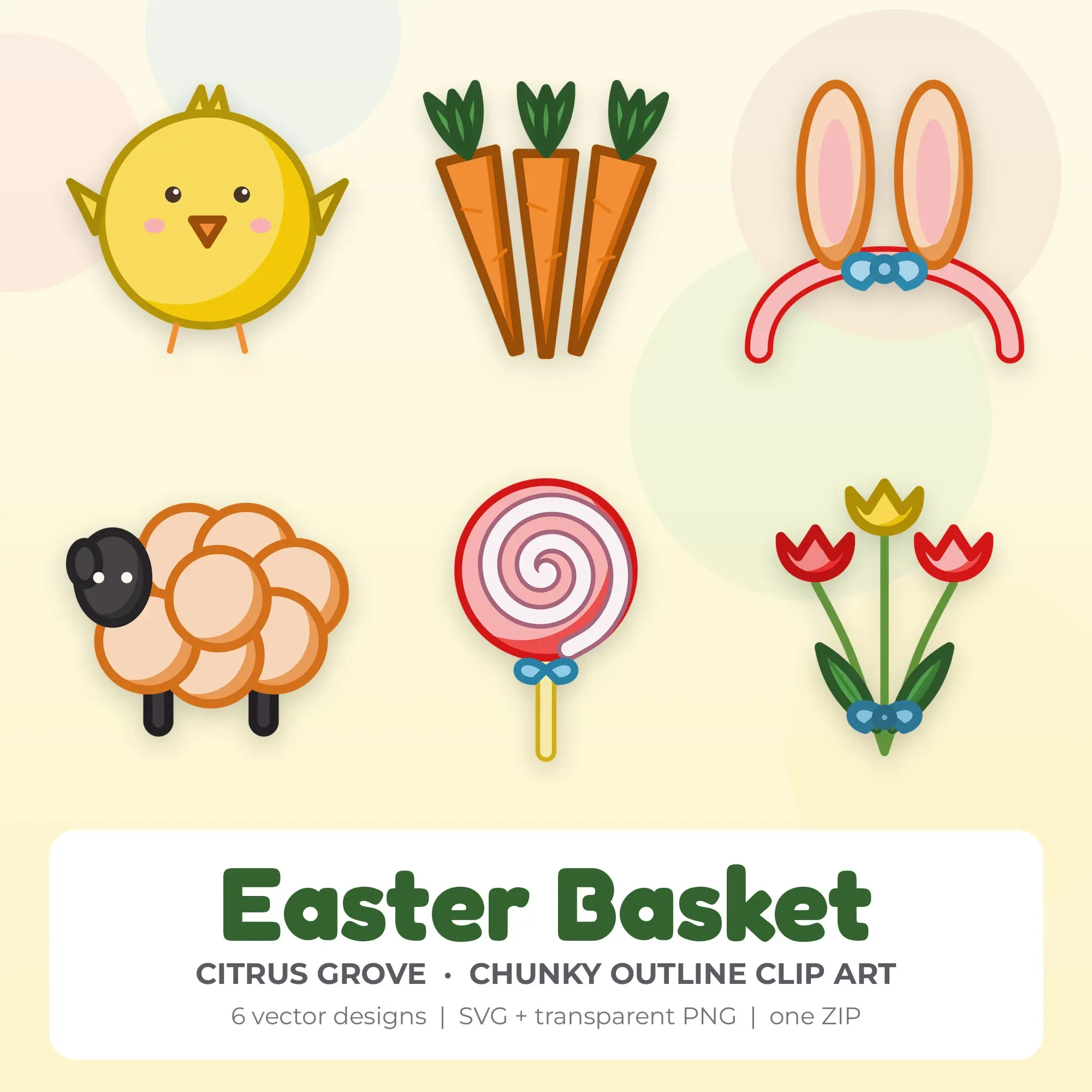 Easter Basket SVG Clipart Pack, Chunky Outline Style - 6 Designs preview