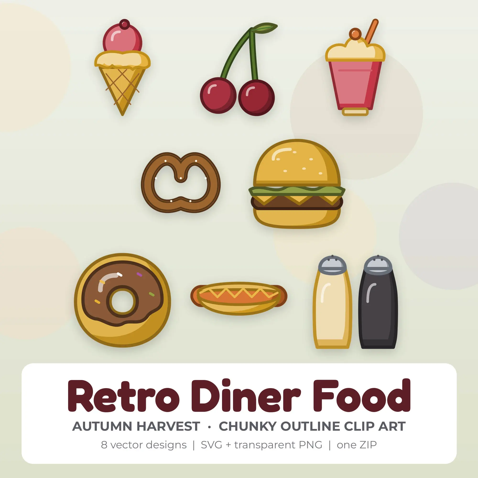 Retro Diner Food Vector Clip Art in Autumn Harvest - 8 Designs preview