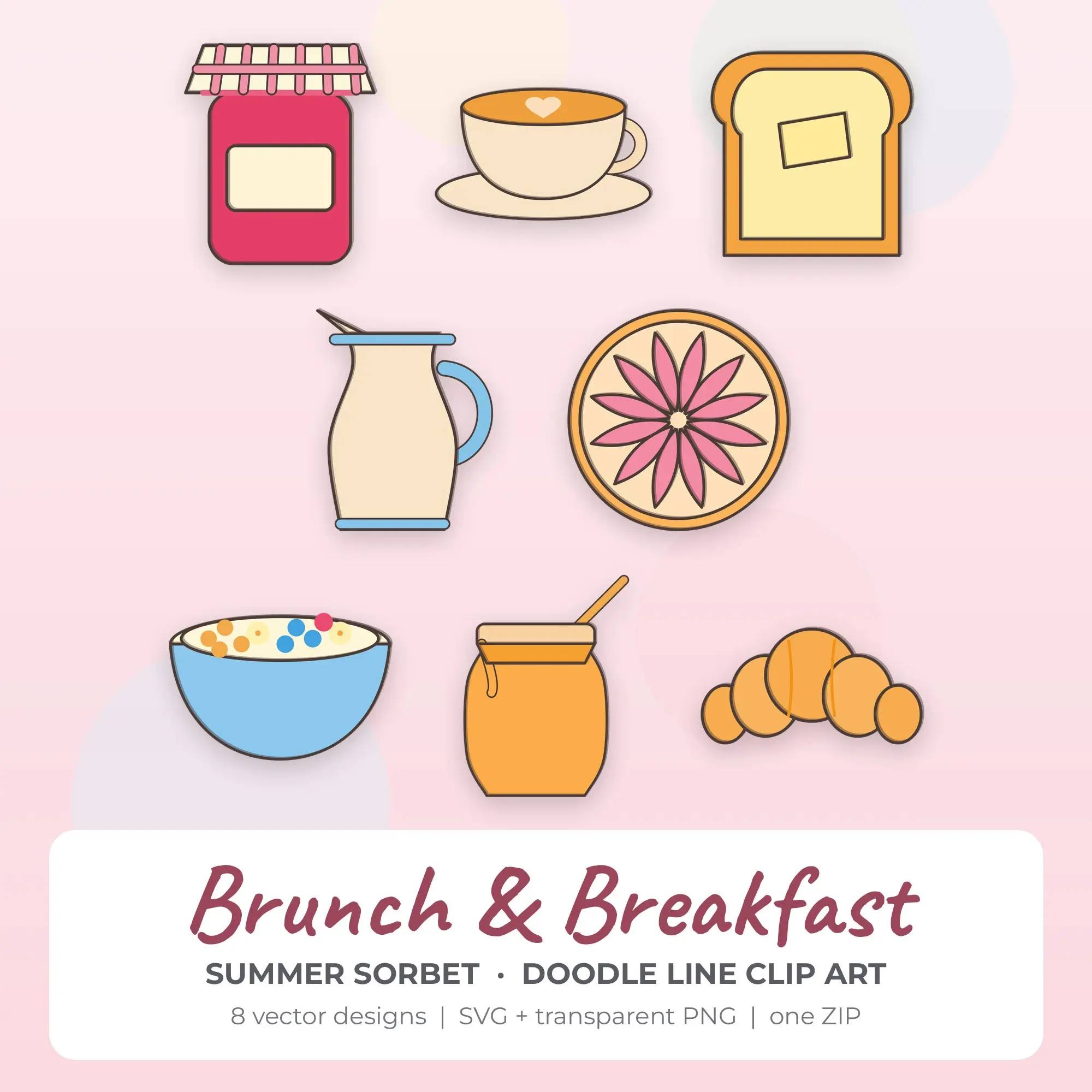 Summer Sorbet Brunch & Breakfast Clip Art Set - 8 Vector SVG PNG preview