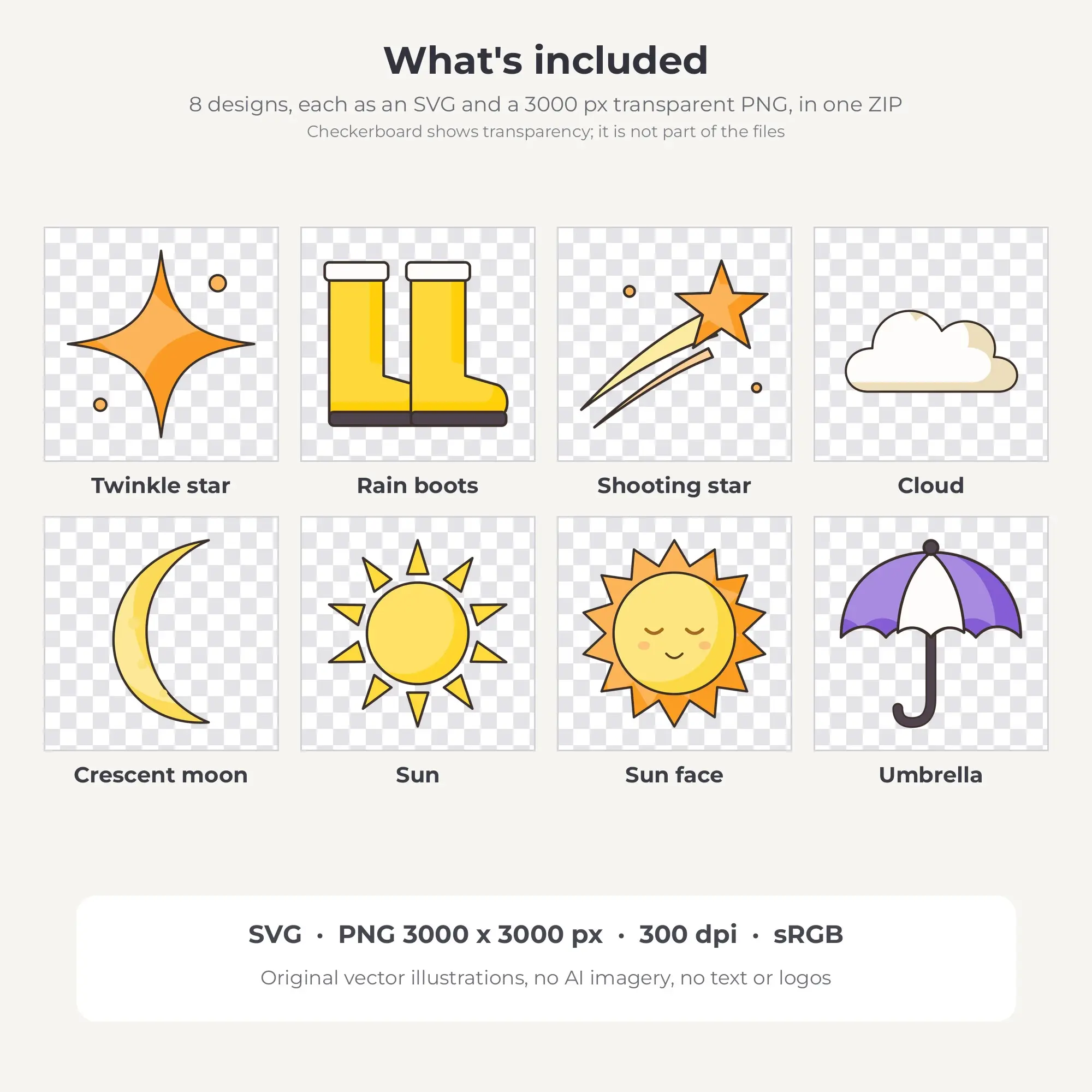 Rainy Day & Weather SVG Clipart Pack, Fine Ink Style - 8 Designs, preview 2 of 2