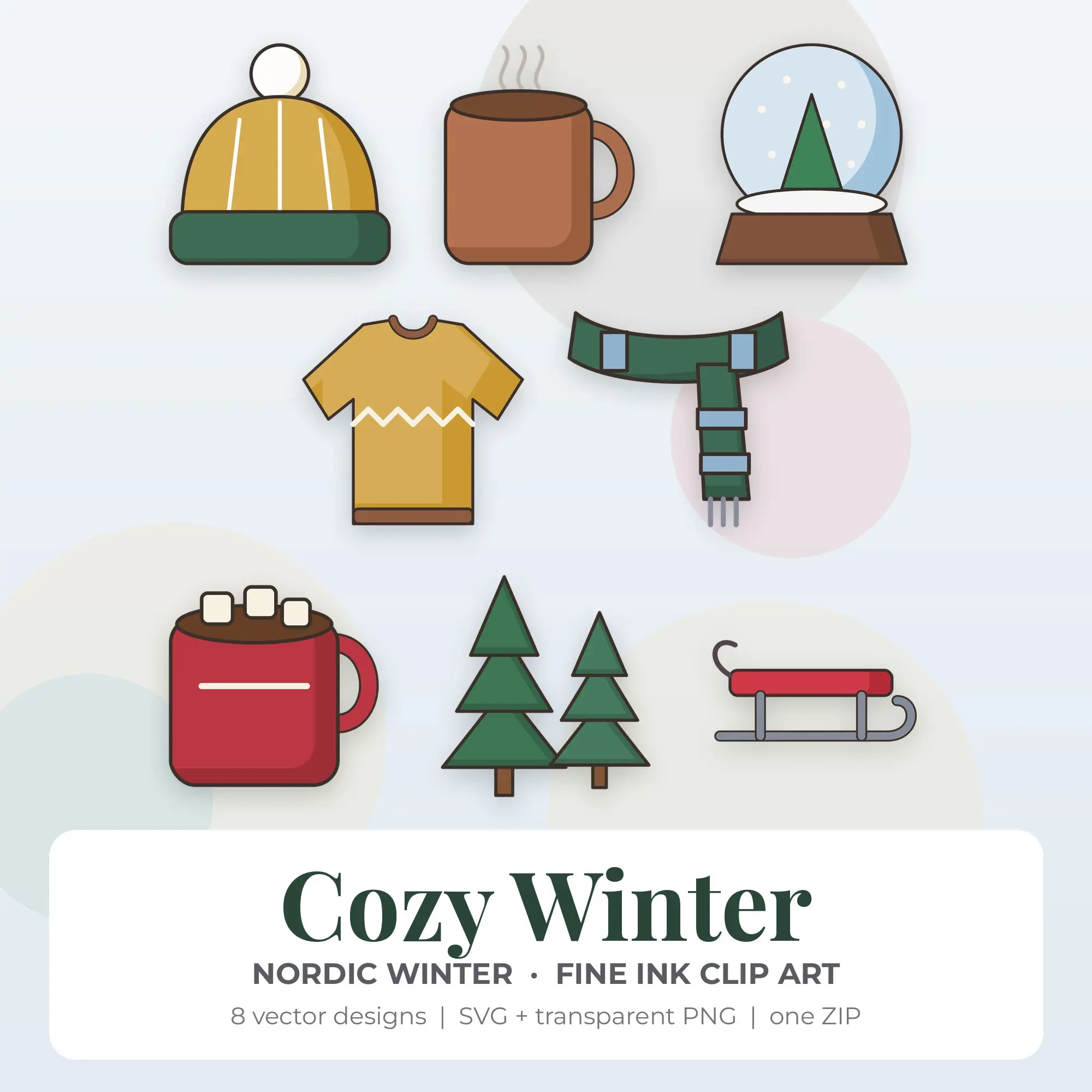 Nordic Winter Cozy Winter Clip Art Set - 8 Vector SVG PNG preview