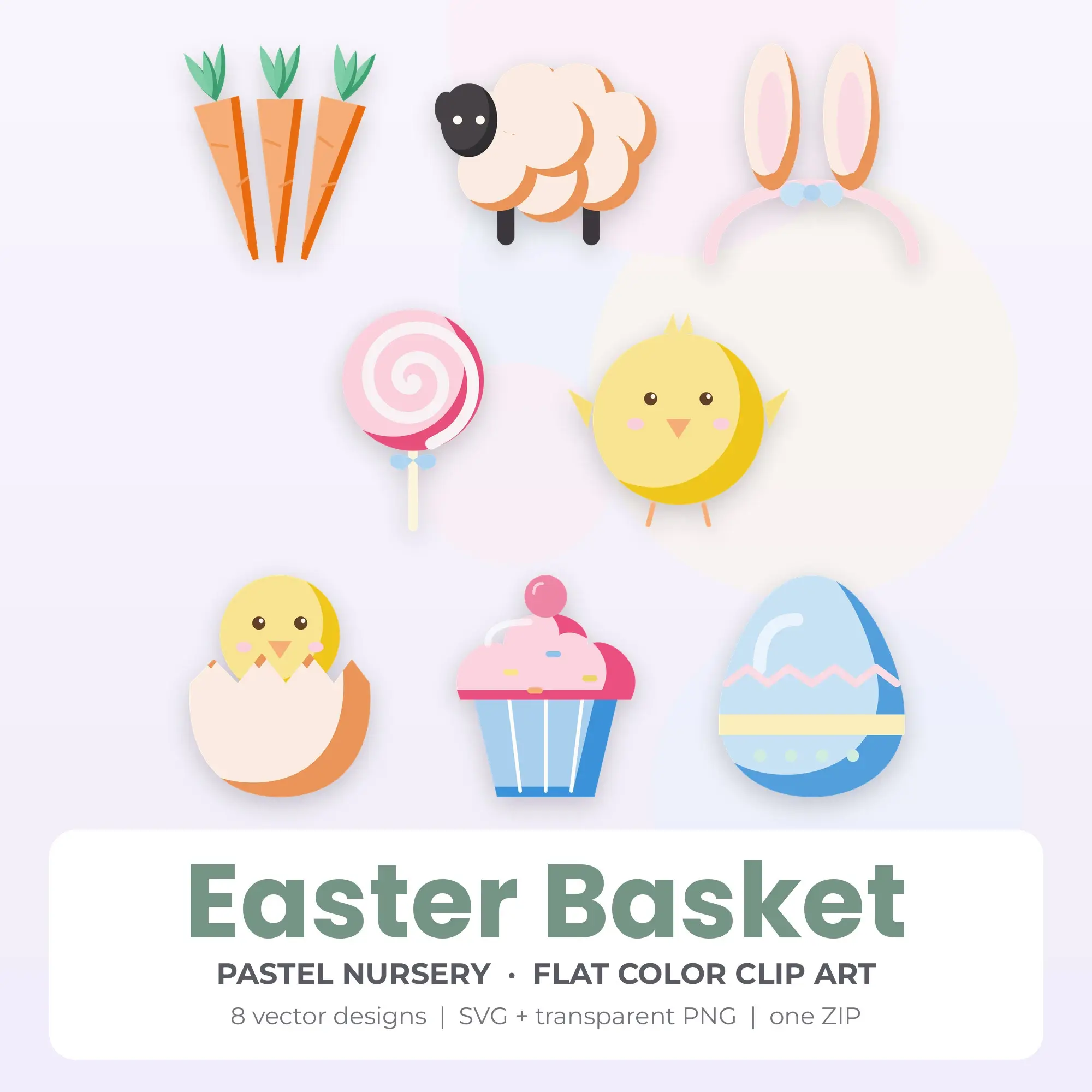 Easter Basket SVG Clipart Pack, Flat Color Style - 8 Designs preview