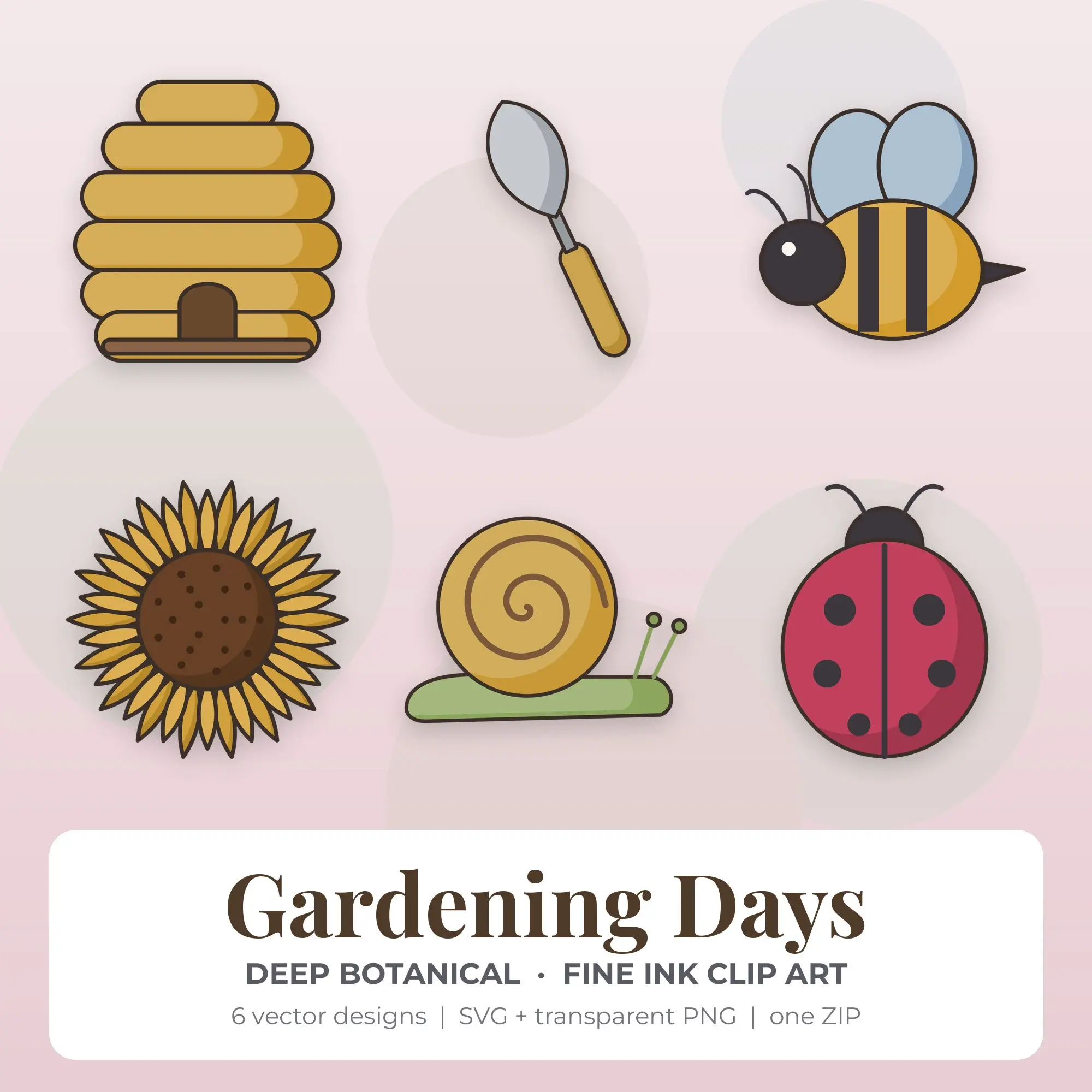 Gardening Days Vector Clip Art in Deep Botanical - 6 Designs preview