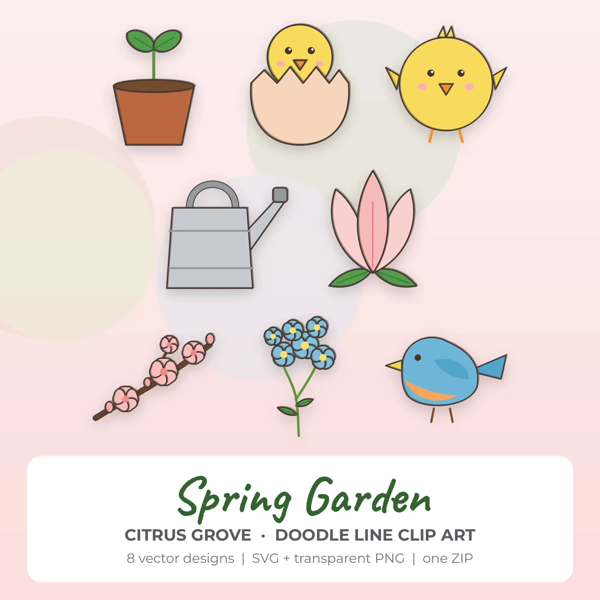 Spring Garden Vector Clip Art in Citrus Grove - 8 Designs preview
