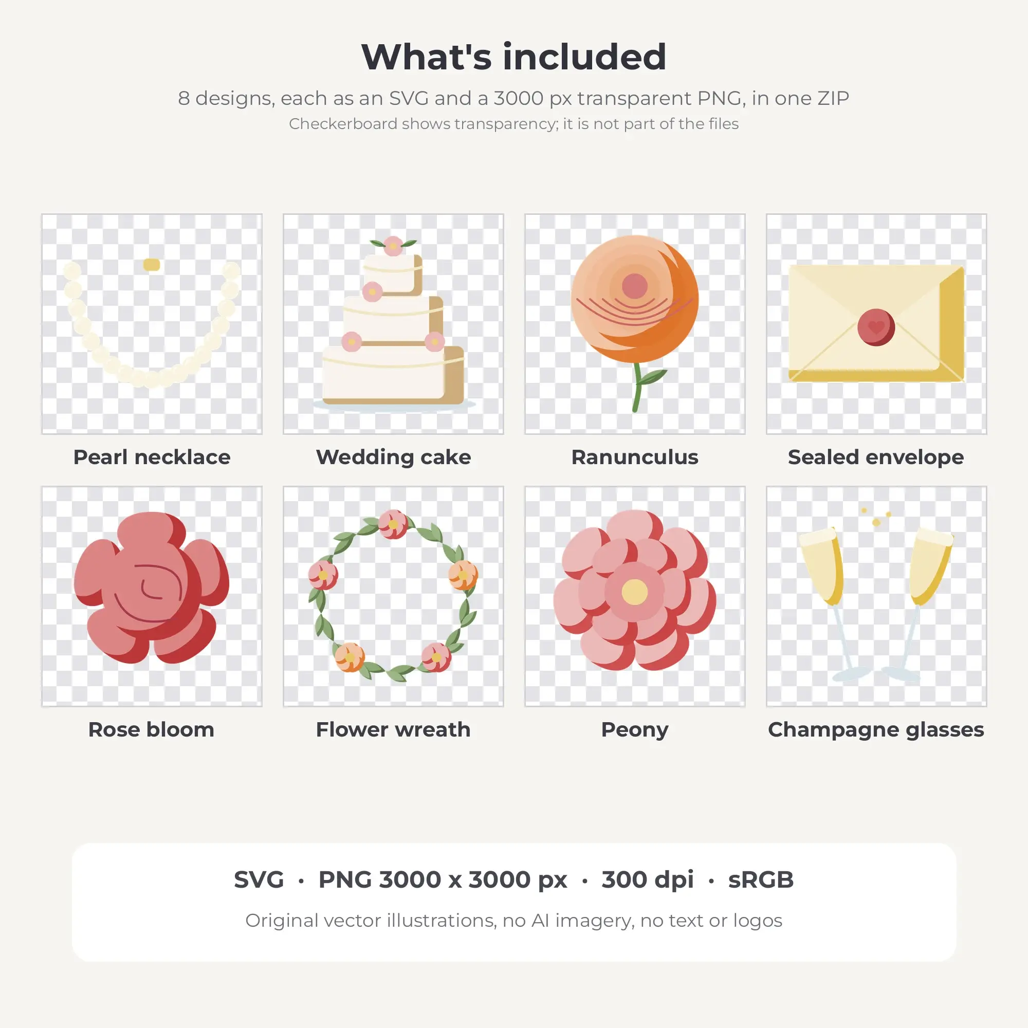 Wedding Florals & Details Vector Clip Art in Cottage Rose - 8 Designs, preview 2 of 2