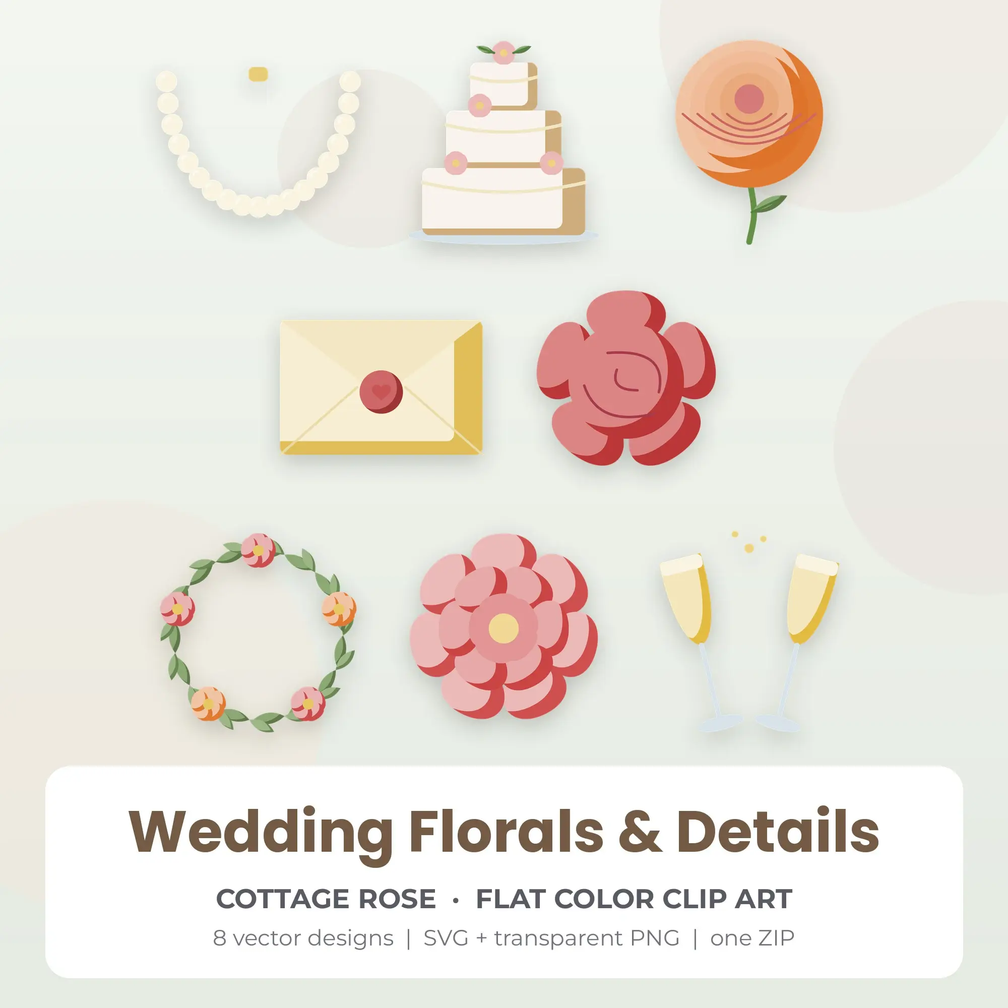 Wedding Florals & Details Vector Clip Art in Cottage Rose - 8 Designs preview