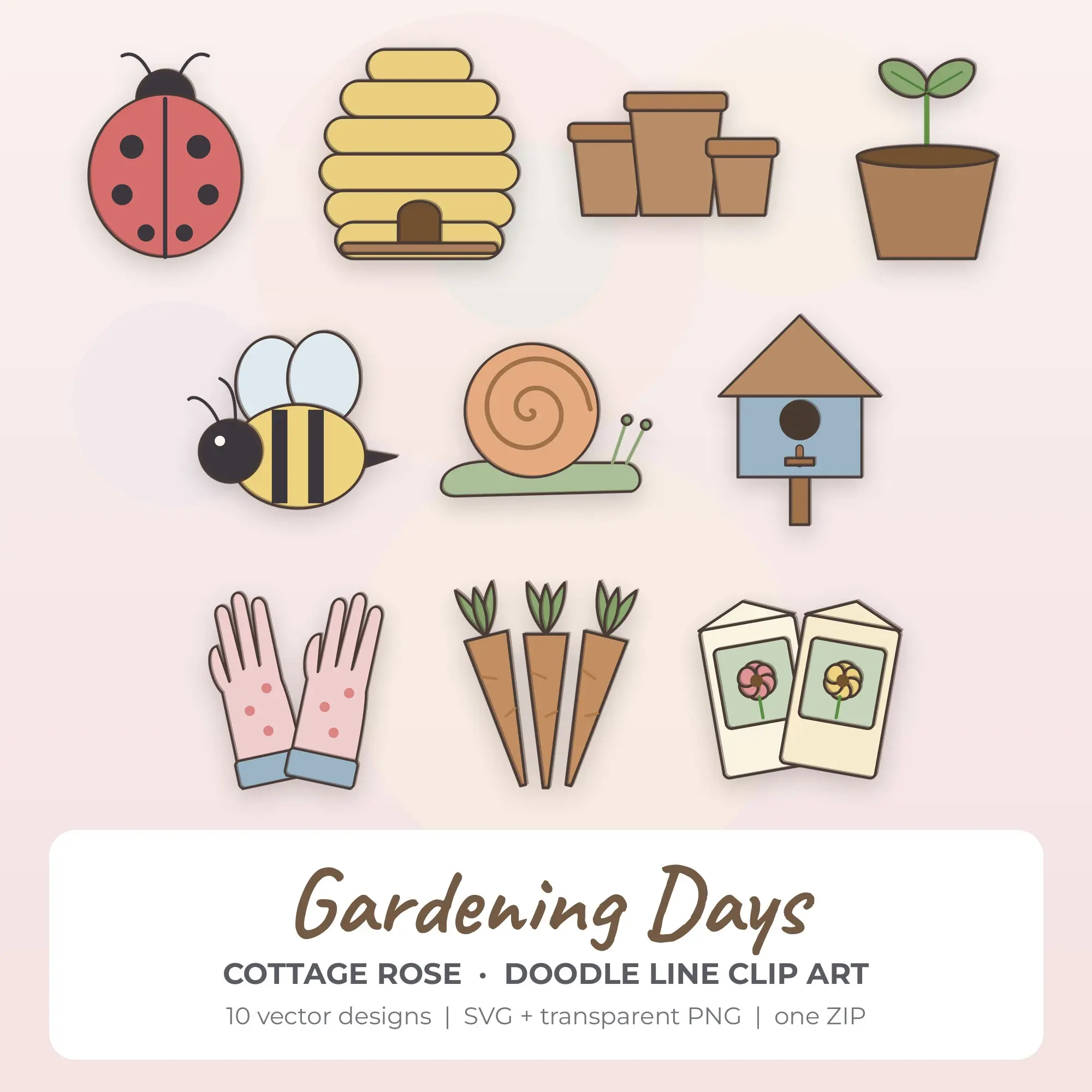 Gardening Days SVG Clipart Pack, Doodle Line Style - 10 Designs preview