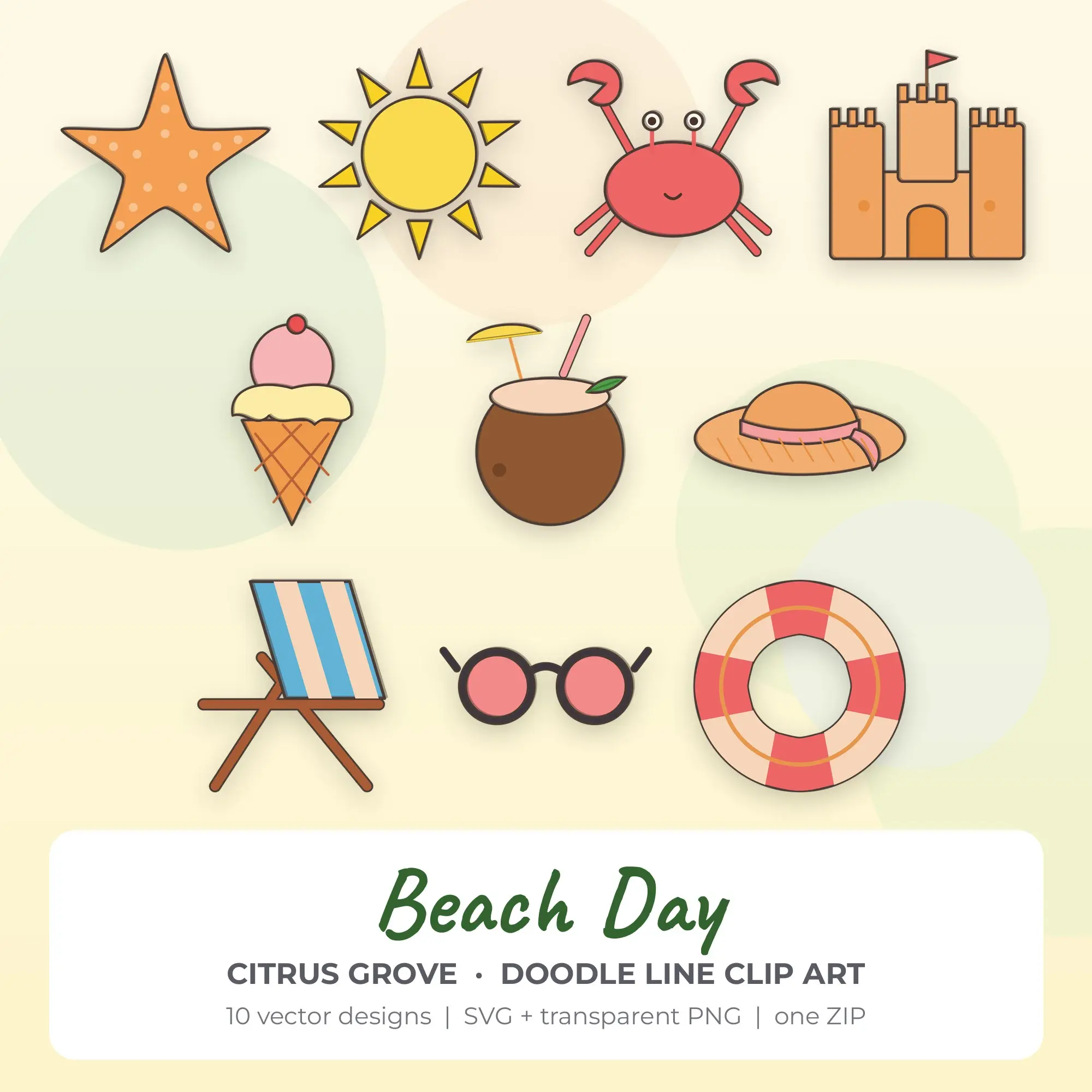 Beach Day Vector Clip Art in Citrus Grove - 10 Designs preview
