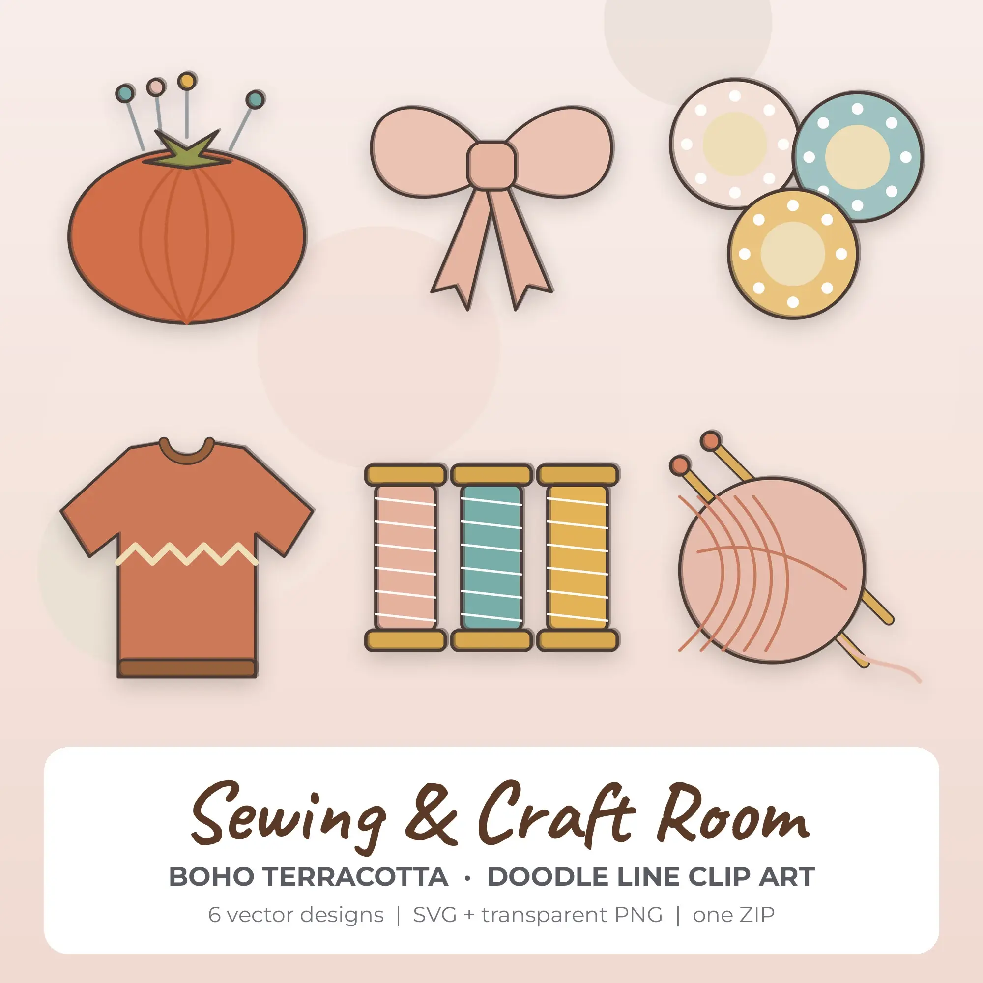 Sewing & Craft Room Vector Clip Art in Boho Terracotta - 6 Designs preview