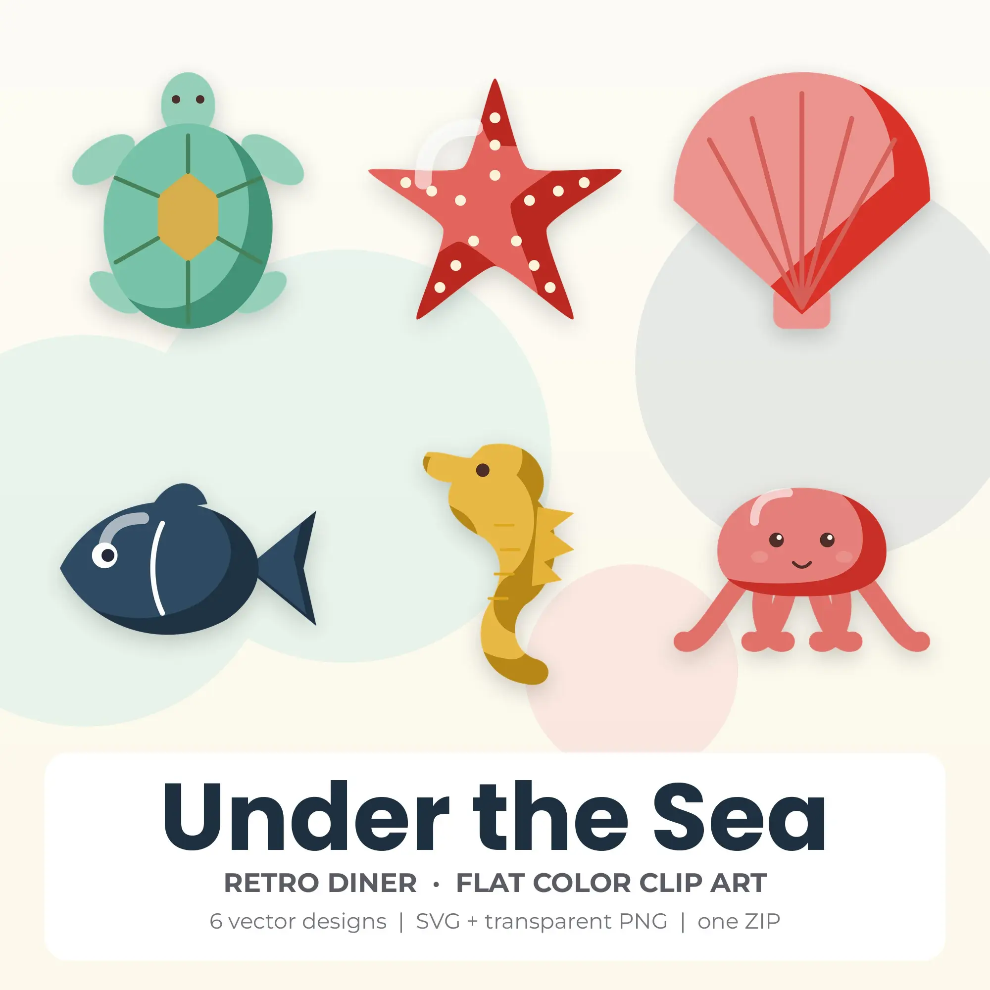 Under the Sea SVG Clipart Pack, Flat Color Style - 6 Designs preview