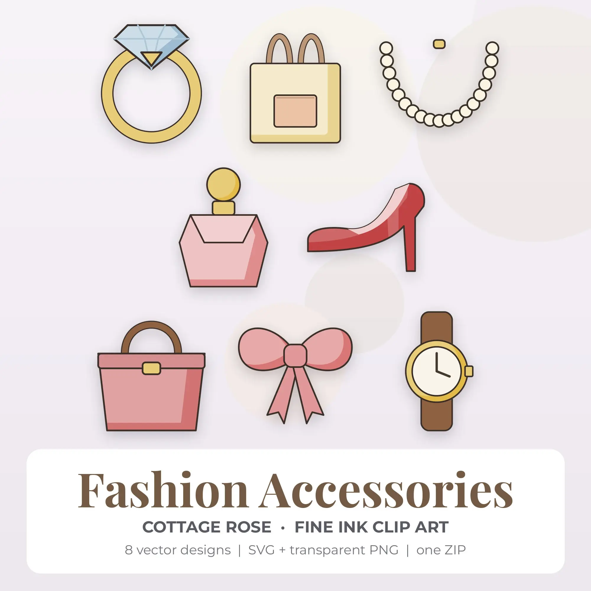 Cottage Rose Fashion Accessories Clip Art Set - 8 Vector SVG PNG preview